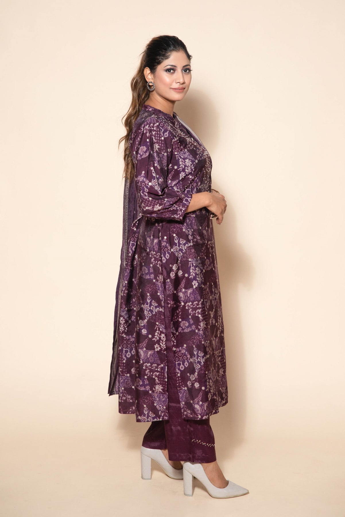Radiant Purple Silk Suit with Intricate Cut Dana and Sequin Embellishments