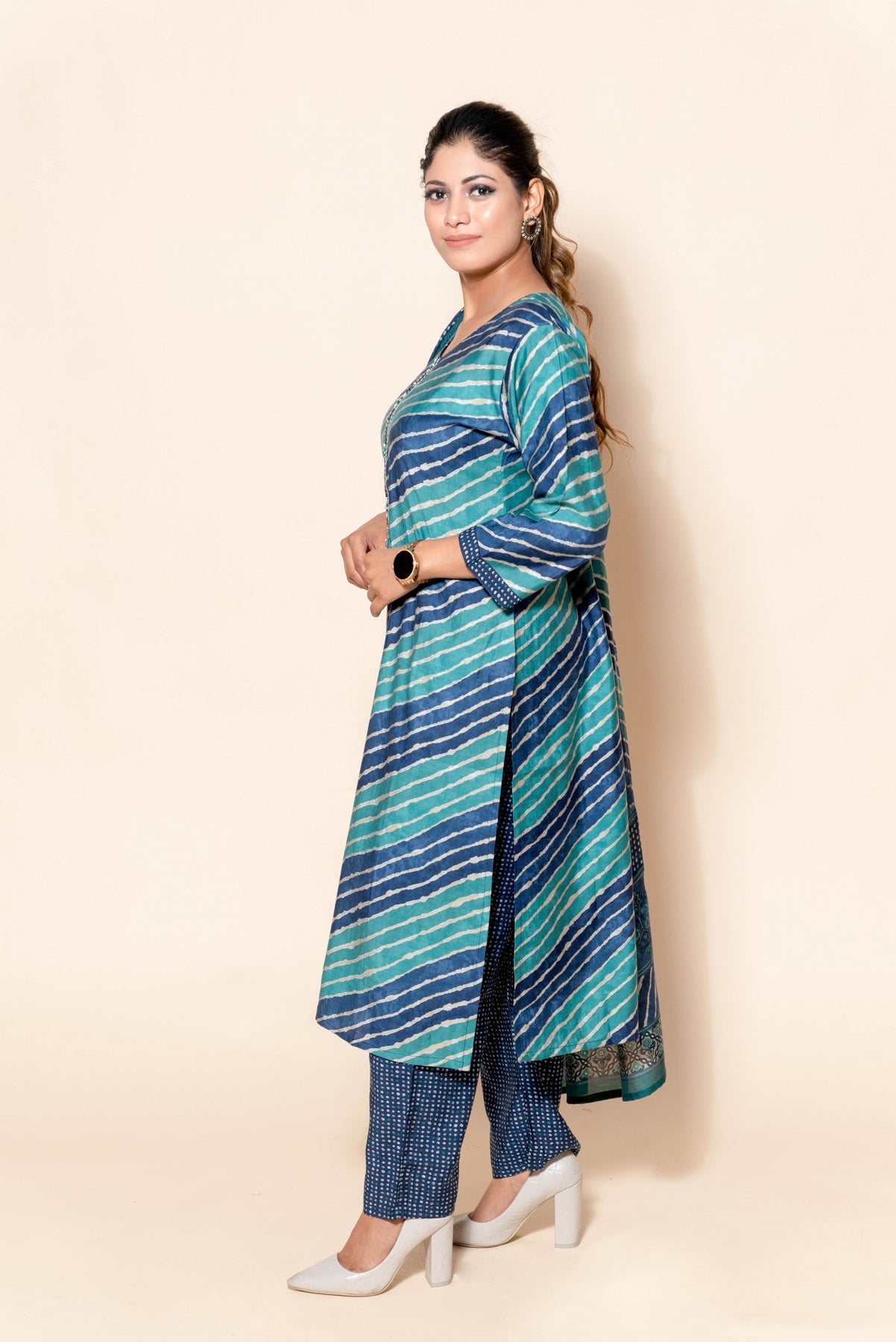 Blue Silk Blend Suit with Mirror, Gota, and Beads - Designer Wear for Women