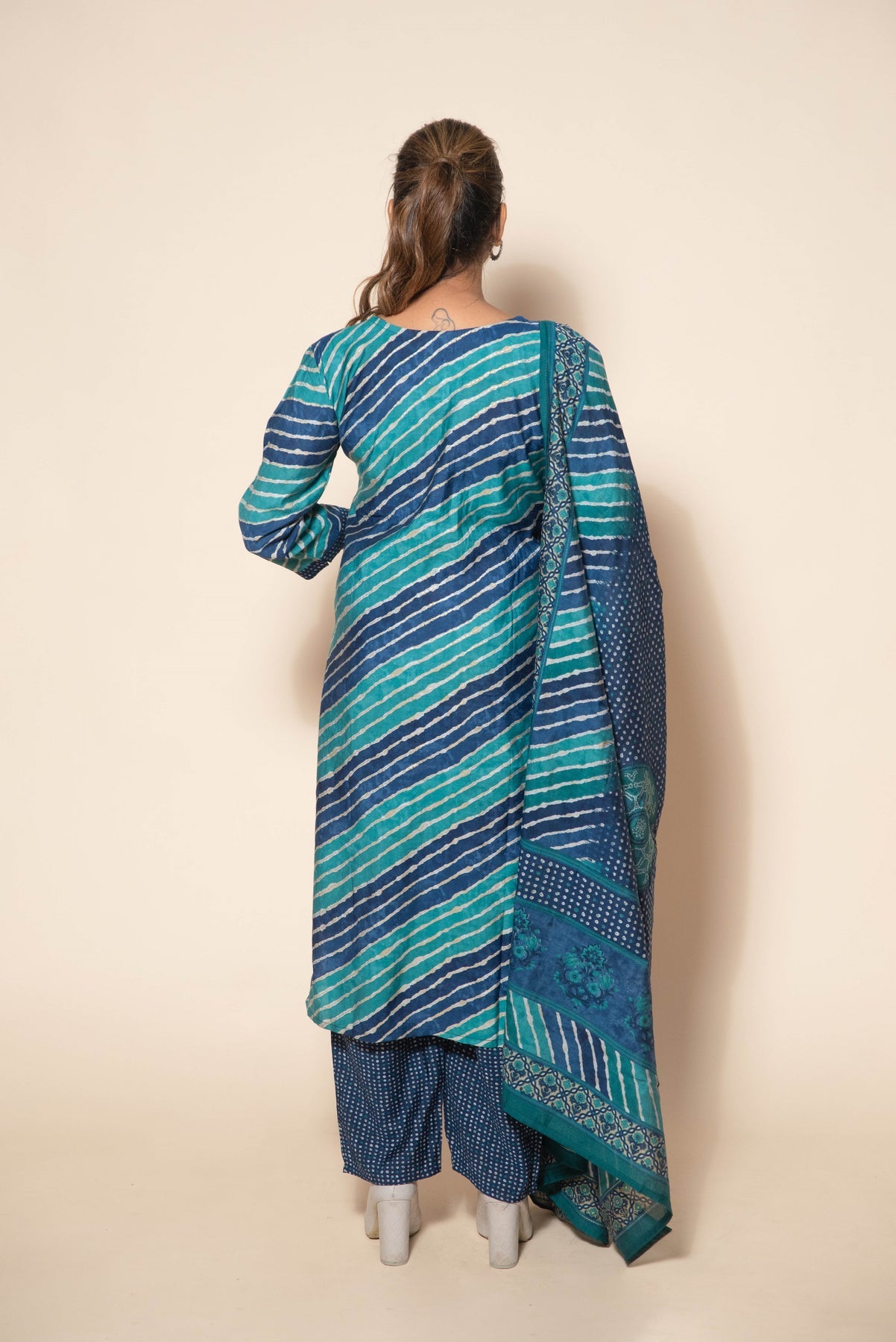 Blue Silk Blend Suit with Mirror, Gota, and Beads - Designer Wear for Women