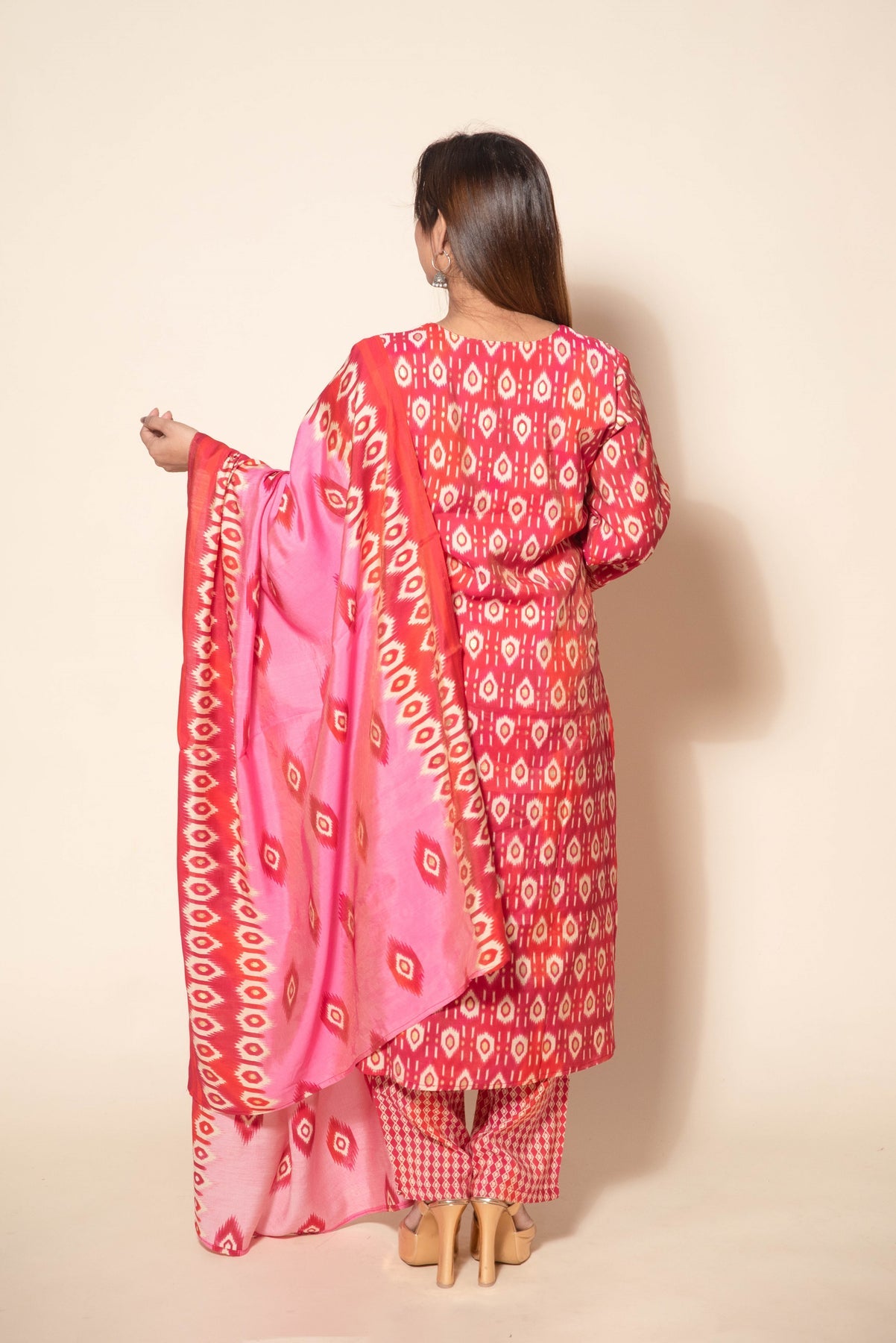 Radiant Red & Pink Modal Silk Suit with Gota, Mirror Work, and Pearls