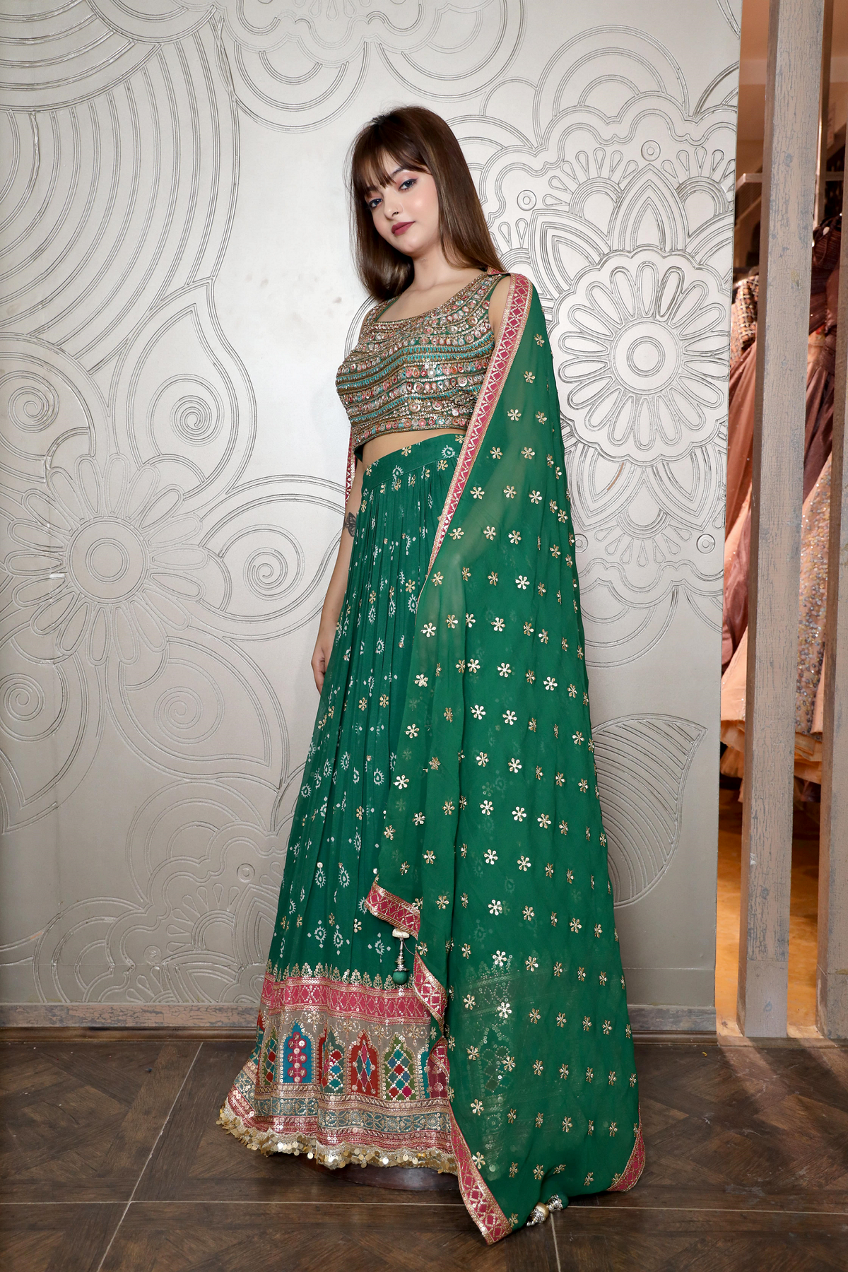 Beautiful Green Floral Lehenga - Perfect for Weddings and Special Occasions