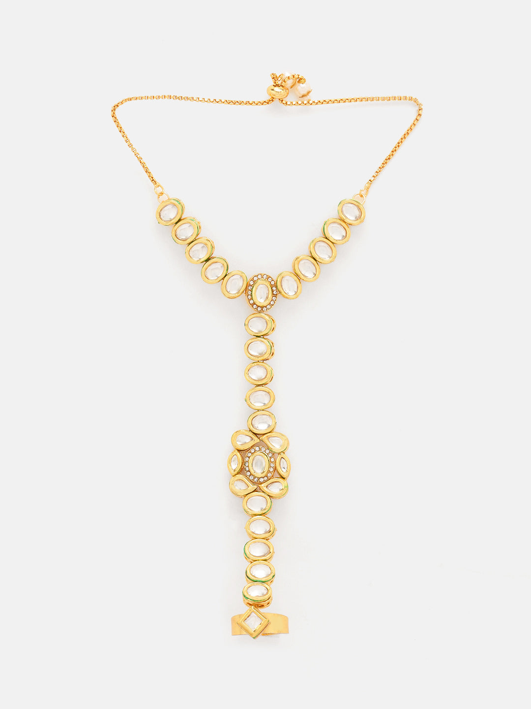 Kundan Gold Plated Floral Pattern Adjustable Hathphool