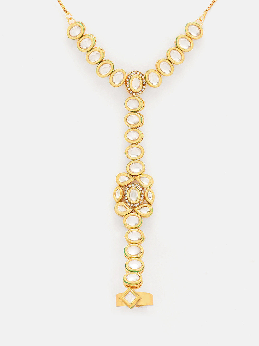 Kundan Gold Plated Floral Pattern Adjustable Hathphool
