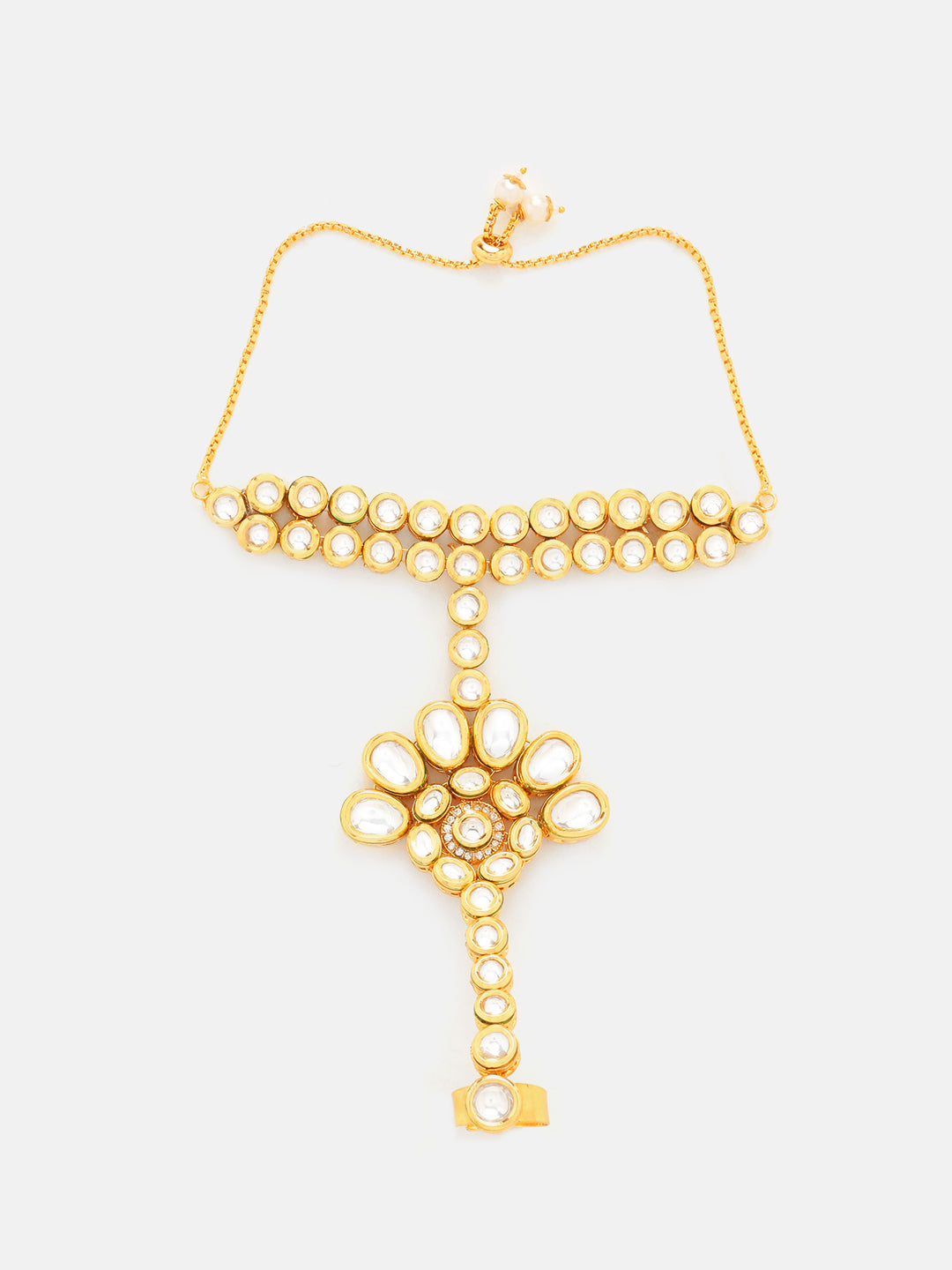 Floral Elegance Kundan Gold Plated Elegance Adjustable Hathphool