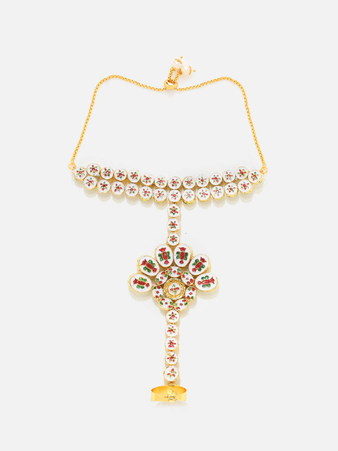 Floral Elegance Kundan Gold Plated Elegance Adjustable Hathphool