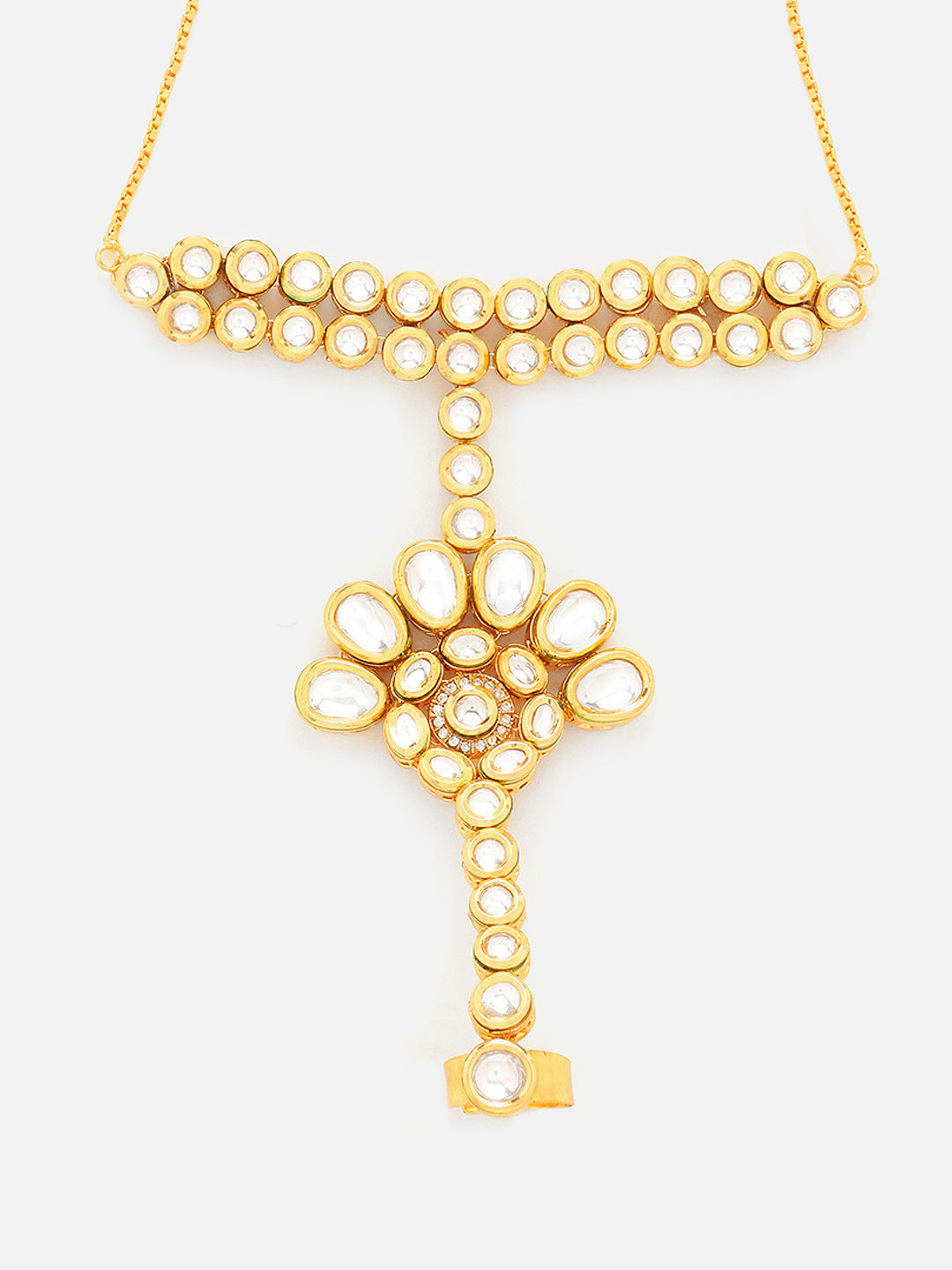Floral Elegance Kundan Gold Plated Elegance Adjustable Hathphool