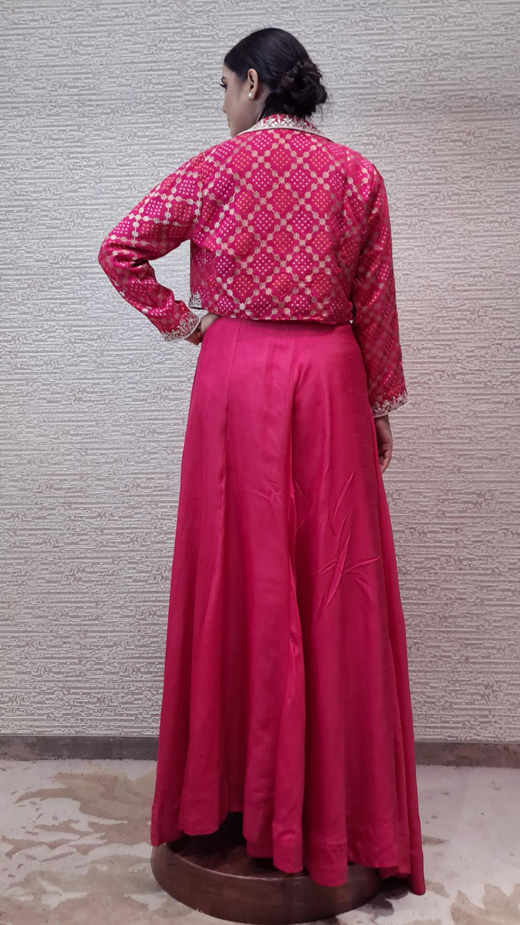 Enchanting Pink Gown With Bandhej Jacket In Zari And Pearl Beadwork