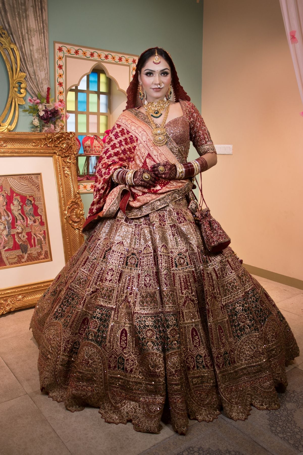 beautiful multi color floral motif bridal lehenga