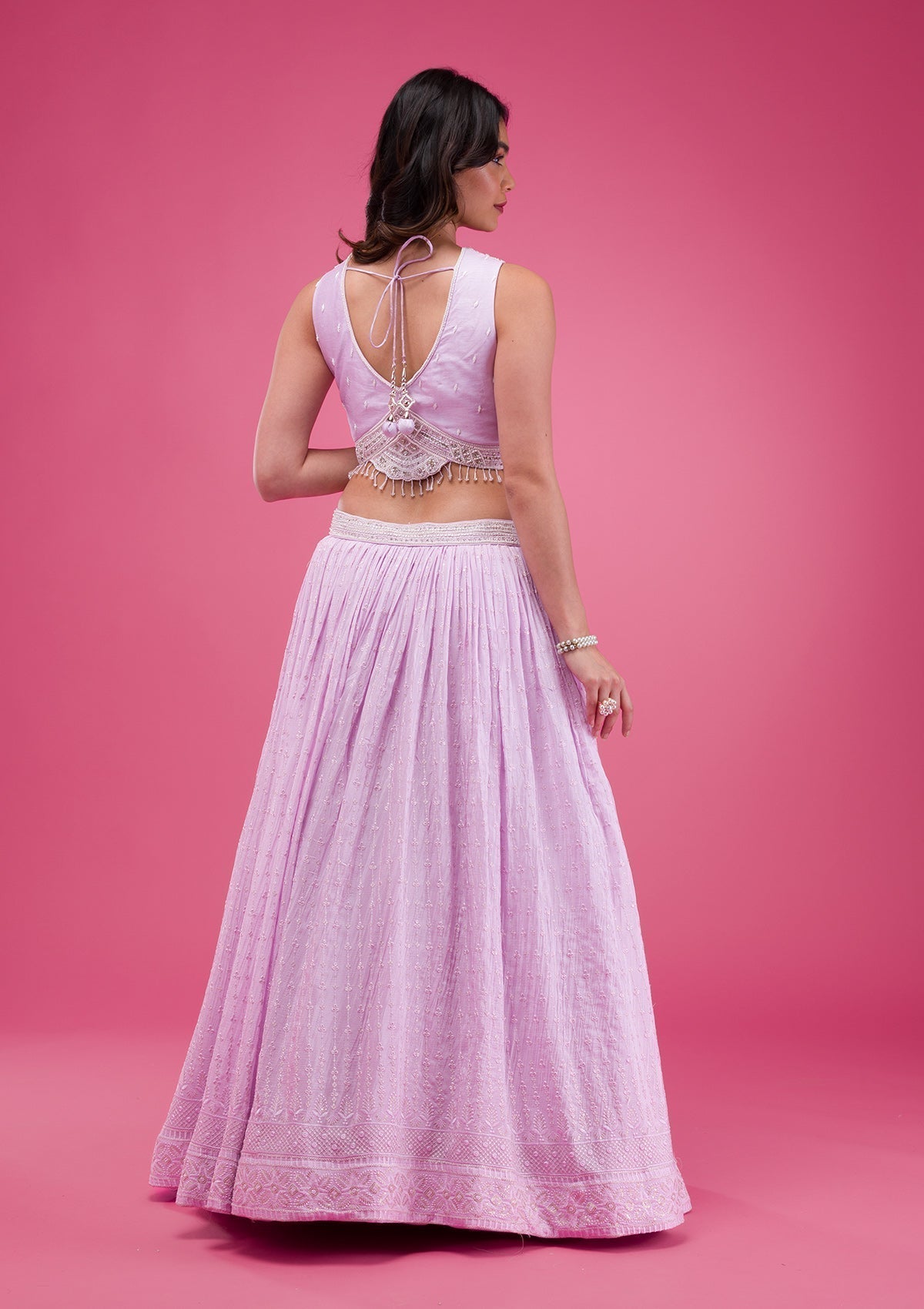 Lavender Threadwork Georgette Readymade Lehenga
