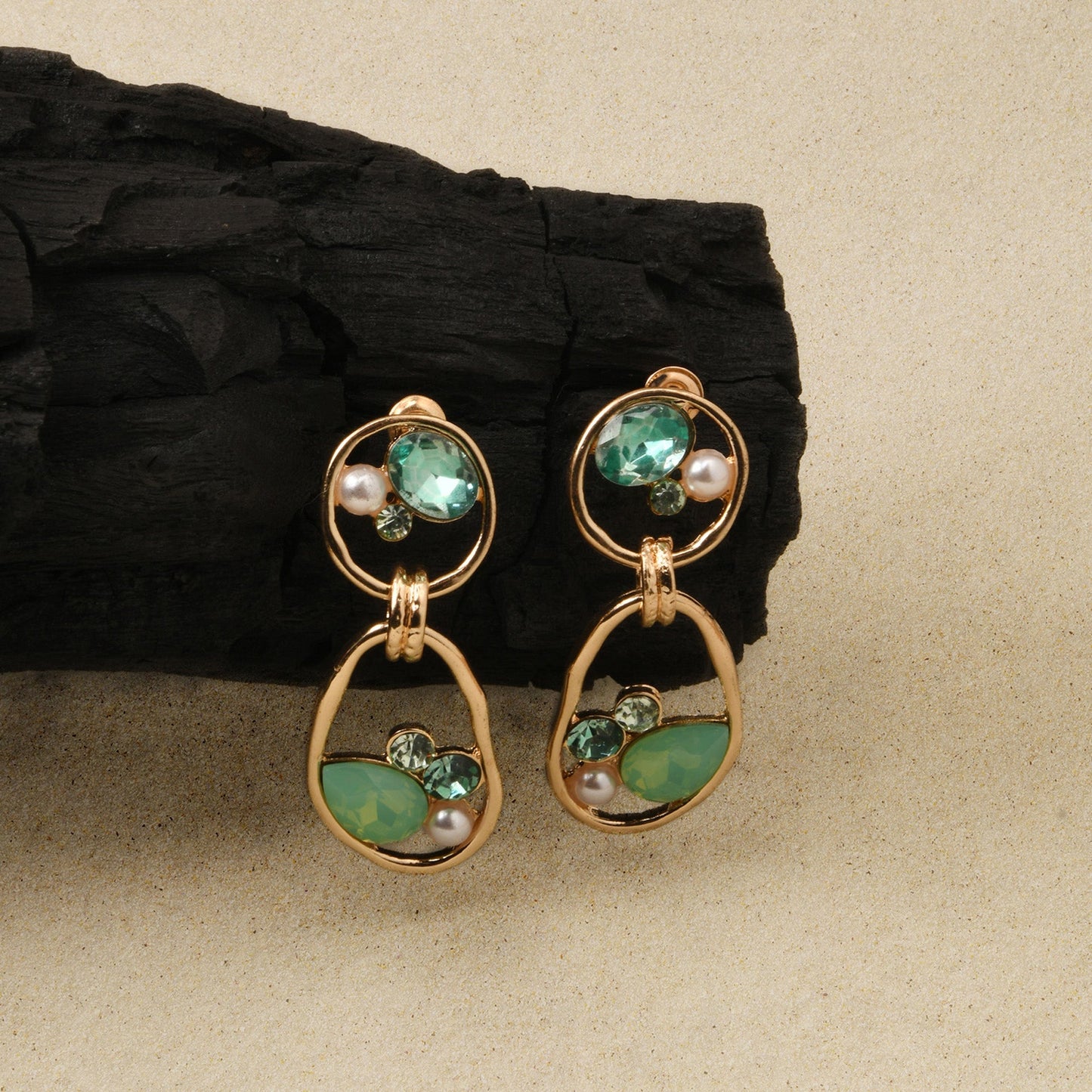 London Women's Green Encircled Gem Drop Earrings