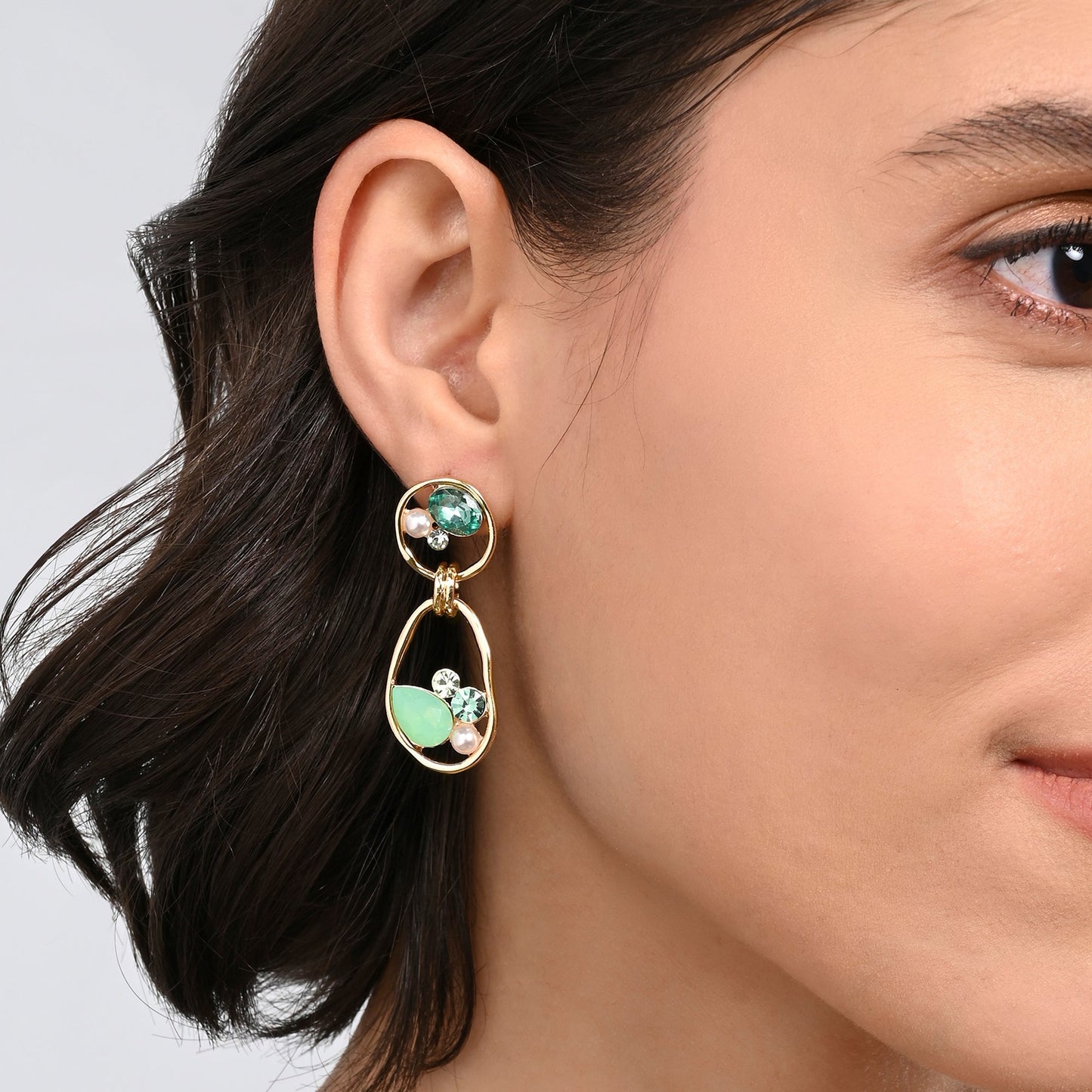 London Women's Green Encircled Gem Drop Earrings