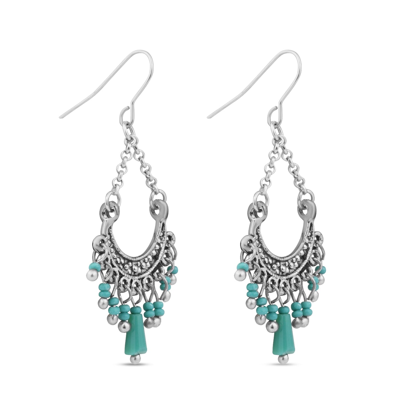 London Women's Turquoise Mini Tassel Fan Earrings