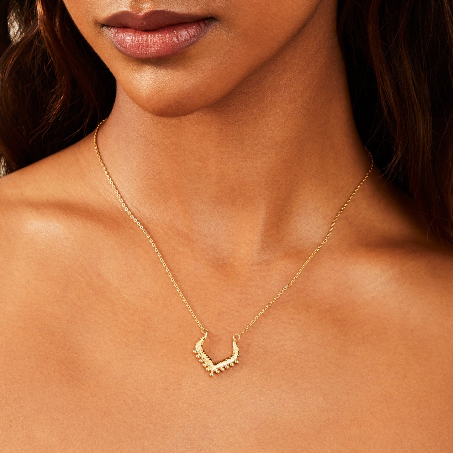 London Women's Z Real Gold Plated Sparkle V-pendant Necklace