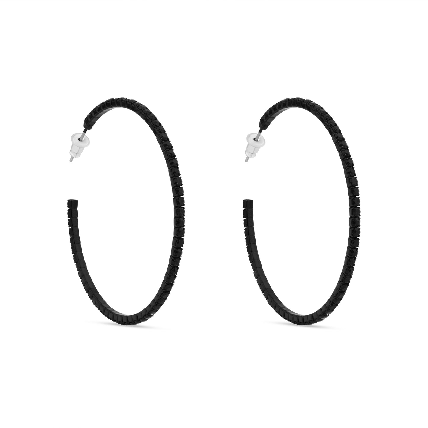 London Women's Black Thin Crystal Hoop