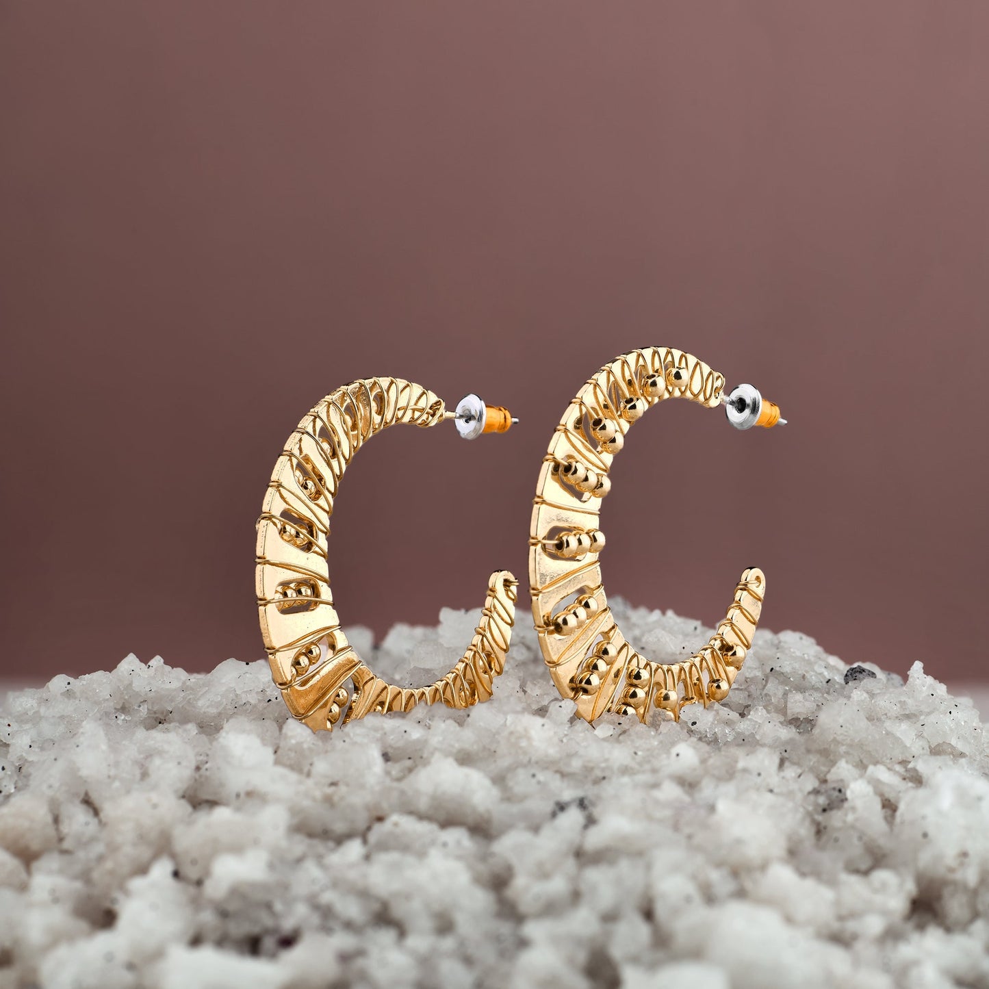 London Women's Gold Textured Bobble Hoops Earrings