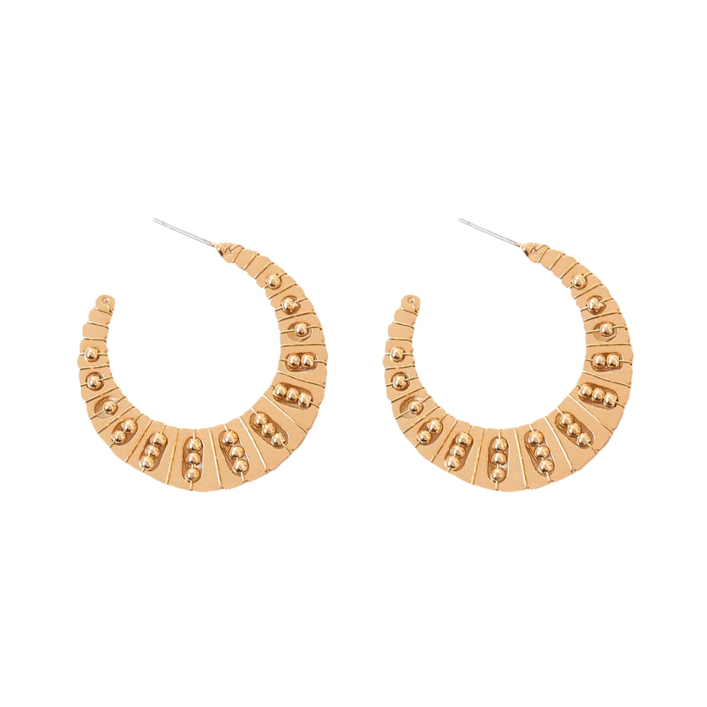 London Women's Gold Textured Bobble Hoops Earrings