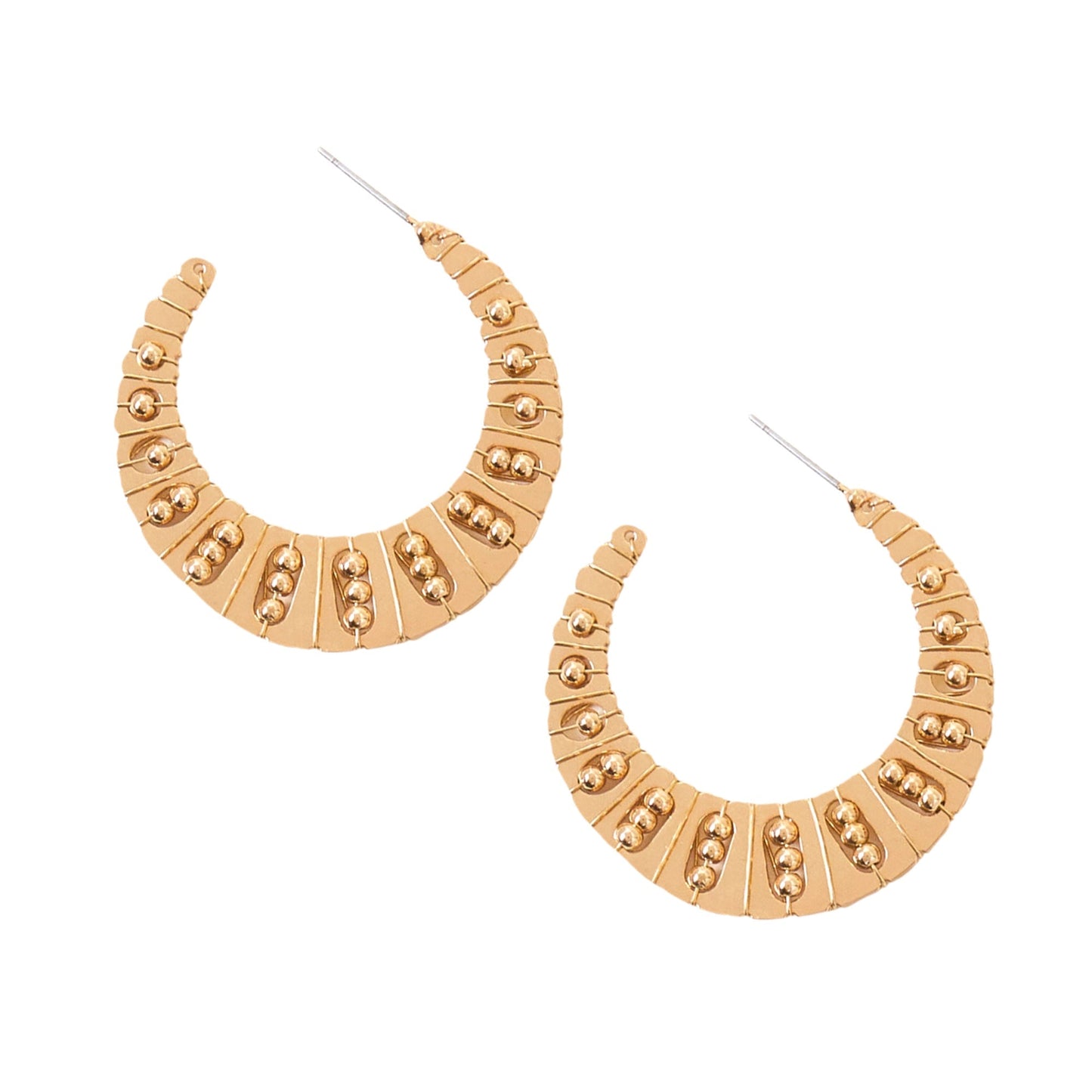 London Women's Gold Textured Bobble Hoops Earrings