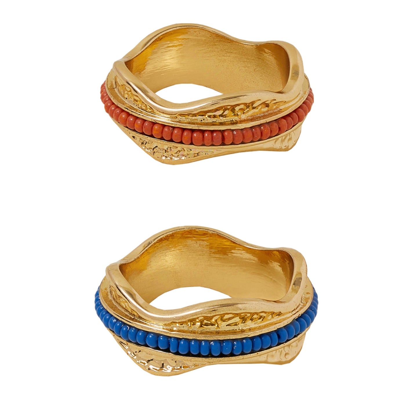 London Women's Gold Seed Bead Rings Pack of 2 - MEDIUM