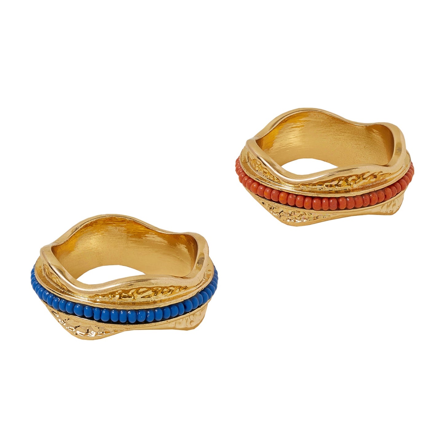 London Women's Gold Seed Bead Rings Pack of 2 - MEDIUM