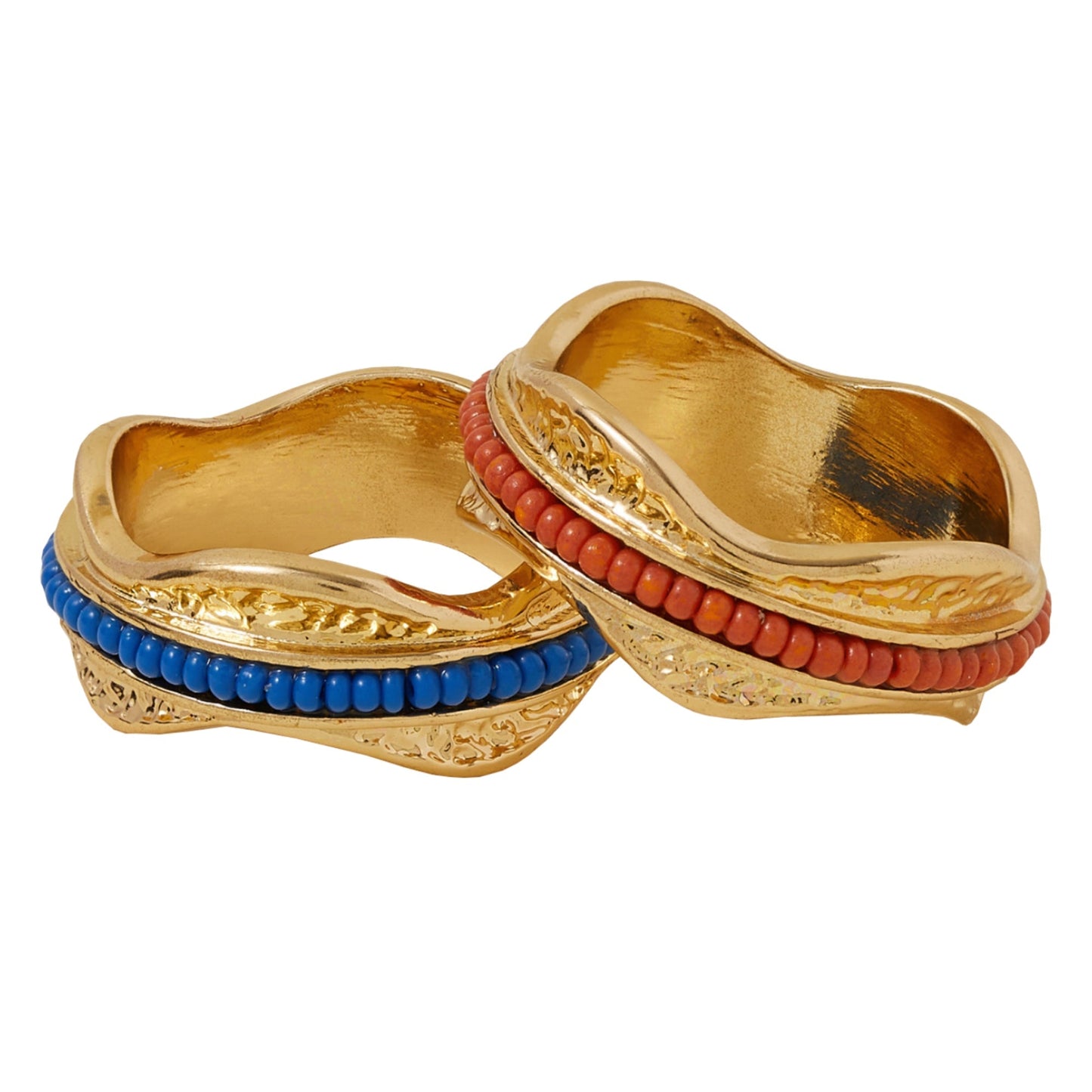 London Women's Gold Seed Bead Rings Pack of 2 - MEDIUM