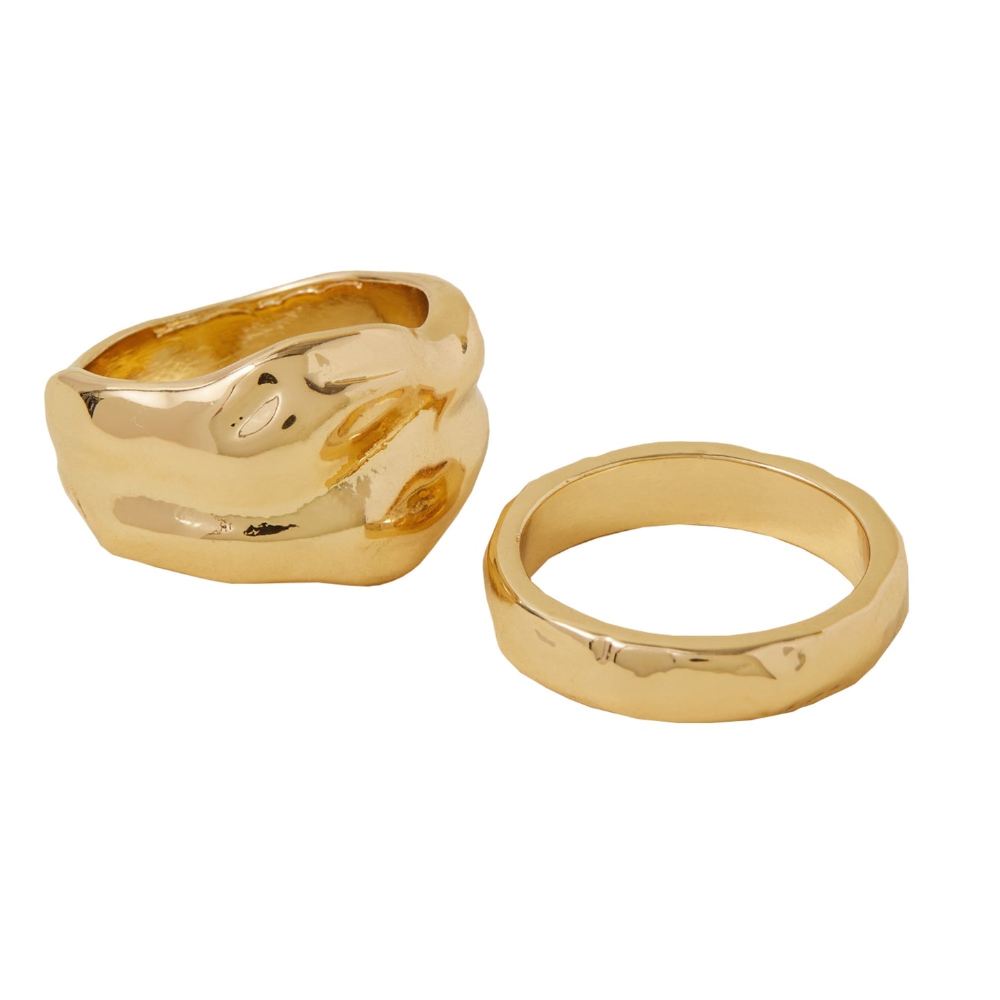 London Women's Gold Textured Chunky Rings Pack Of 2-Medium