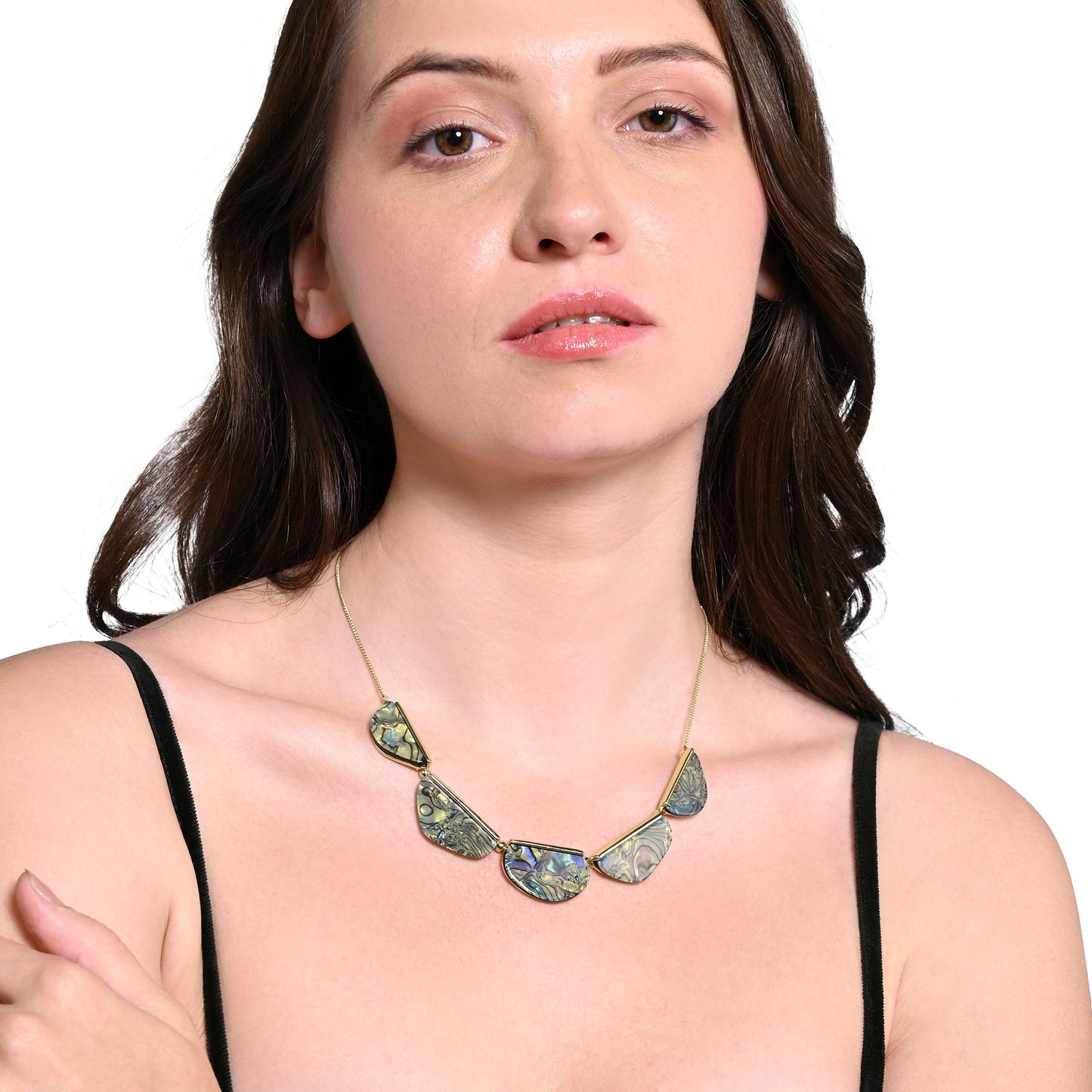 London Women's Gold Mother Of Pearl Semi Circle Necklace