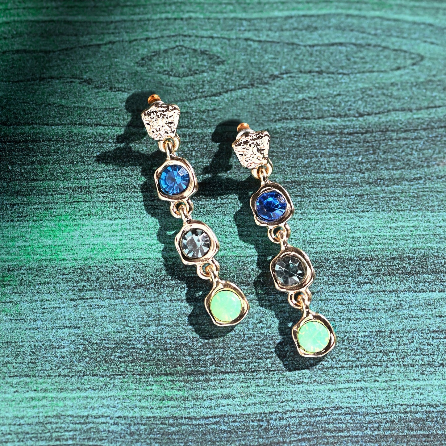 London Women's Multi Organic Molten Gem Long Drop Earrings