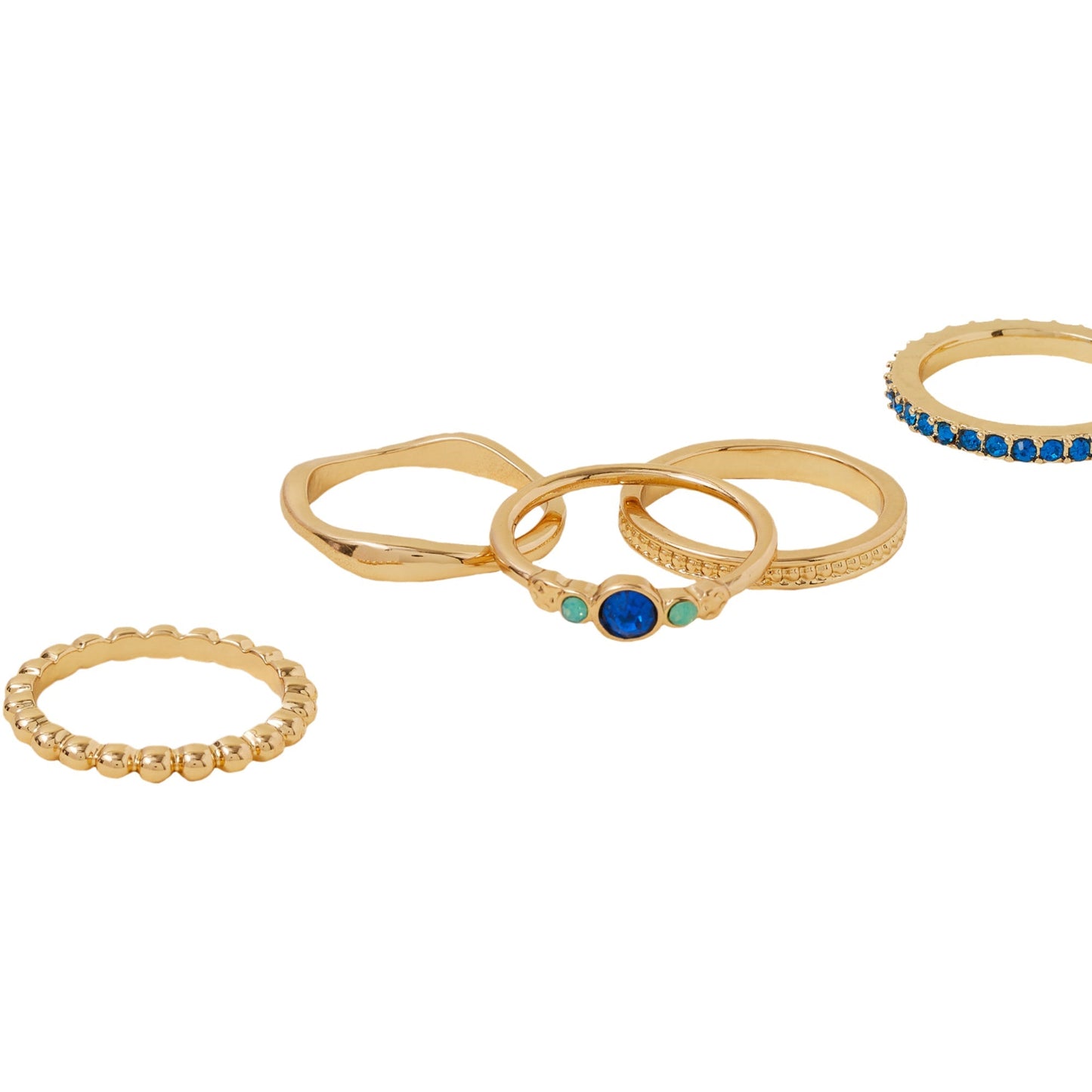 London Women's Blue Gem Band Rings Pack of 5-Large