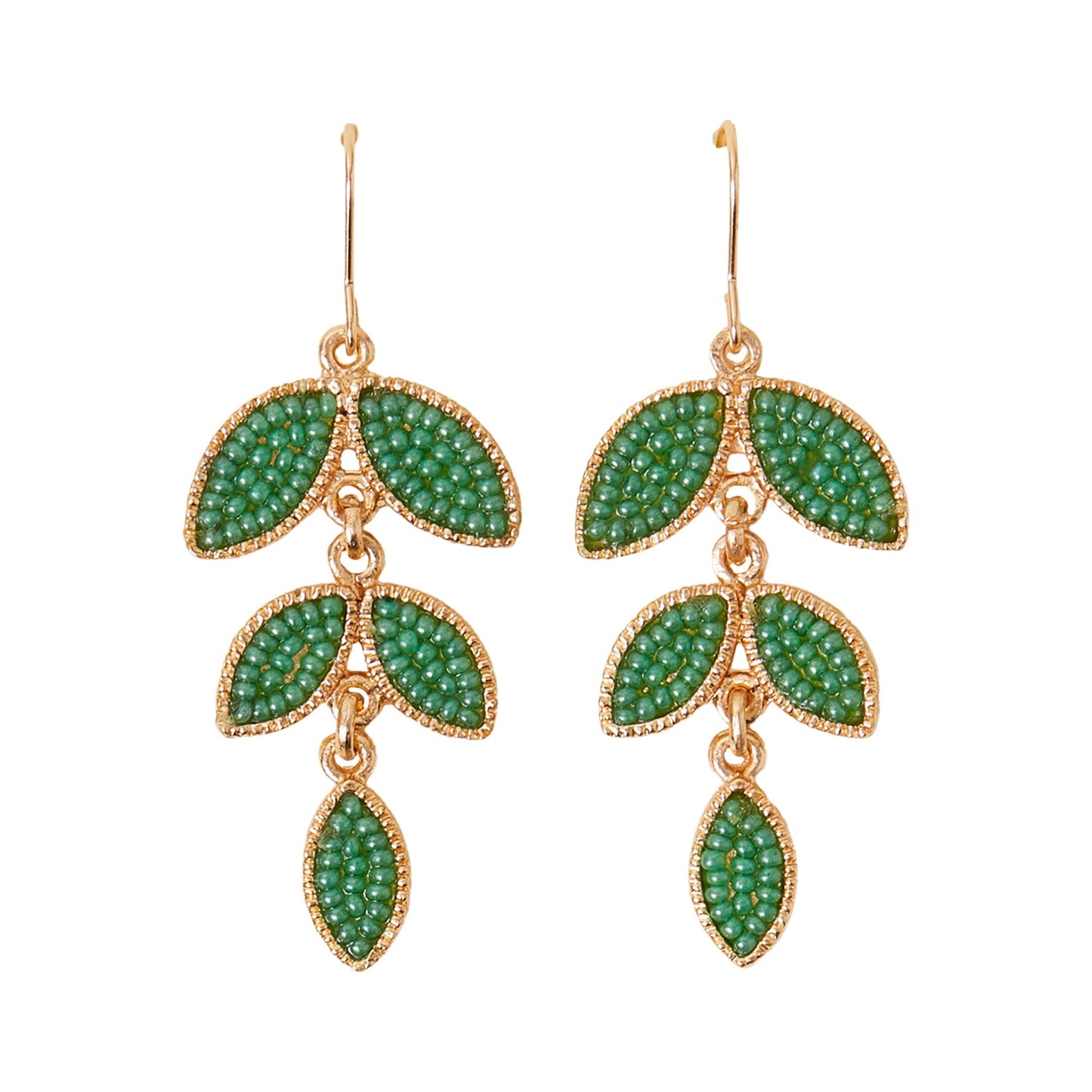 London Women's Green Beaded Leaf Drop Earrings
