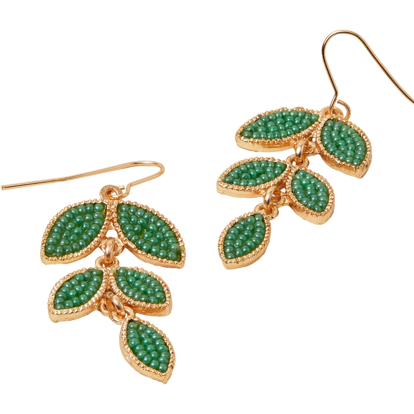 London Women's Green Beaded Leaf Drop Earrings
