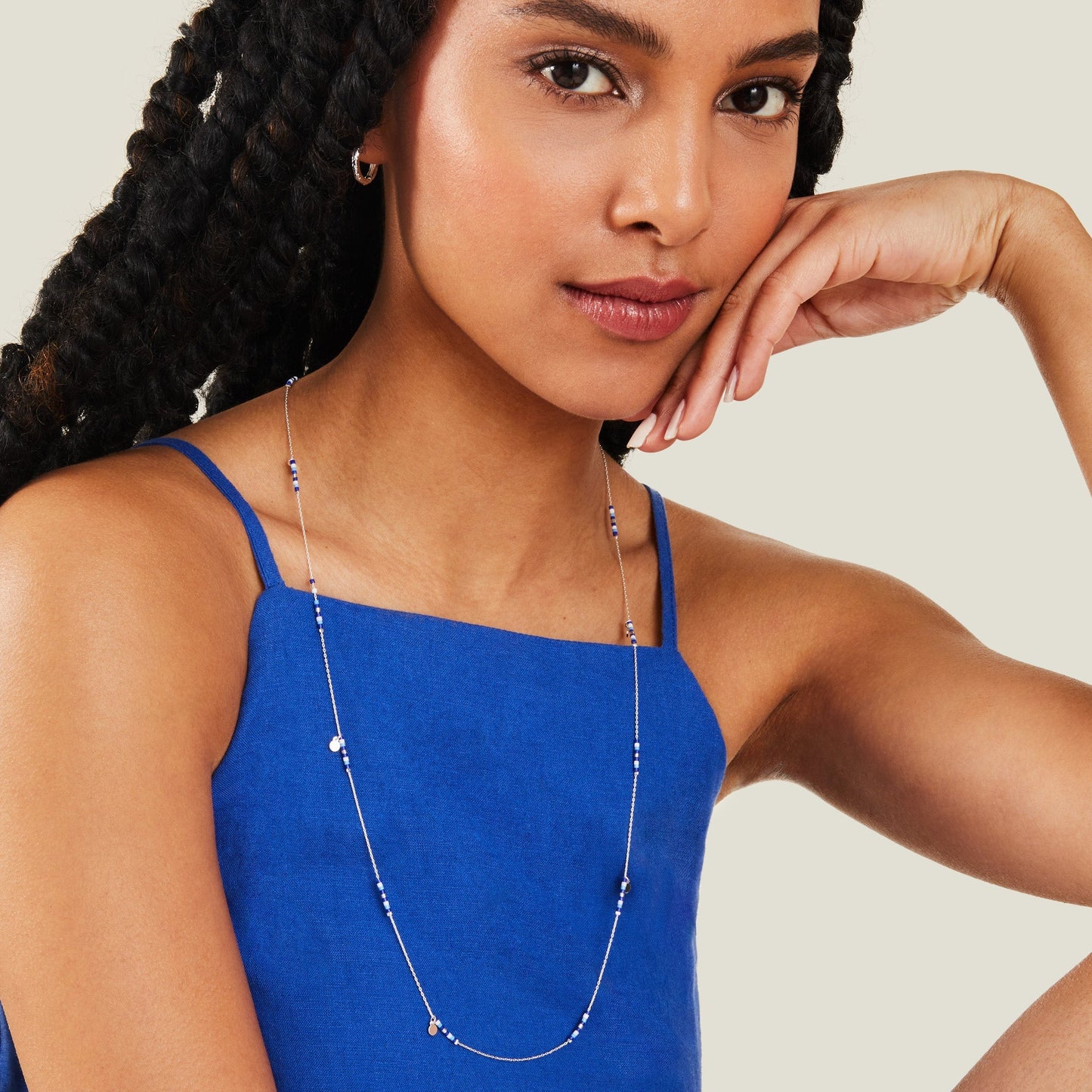 London Women's Sterling Silver-plated Long Beaded Necklace