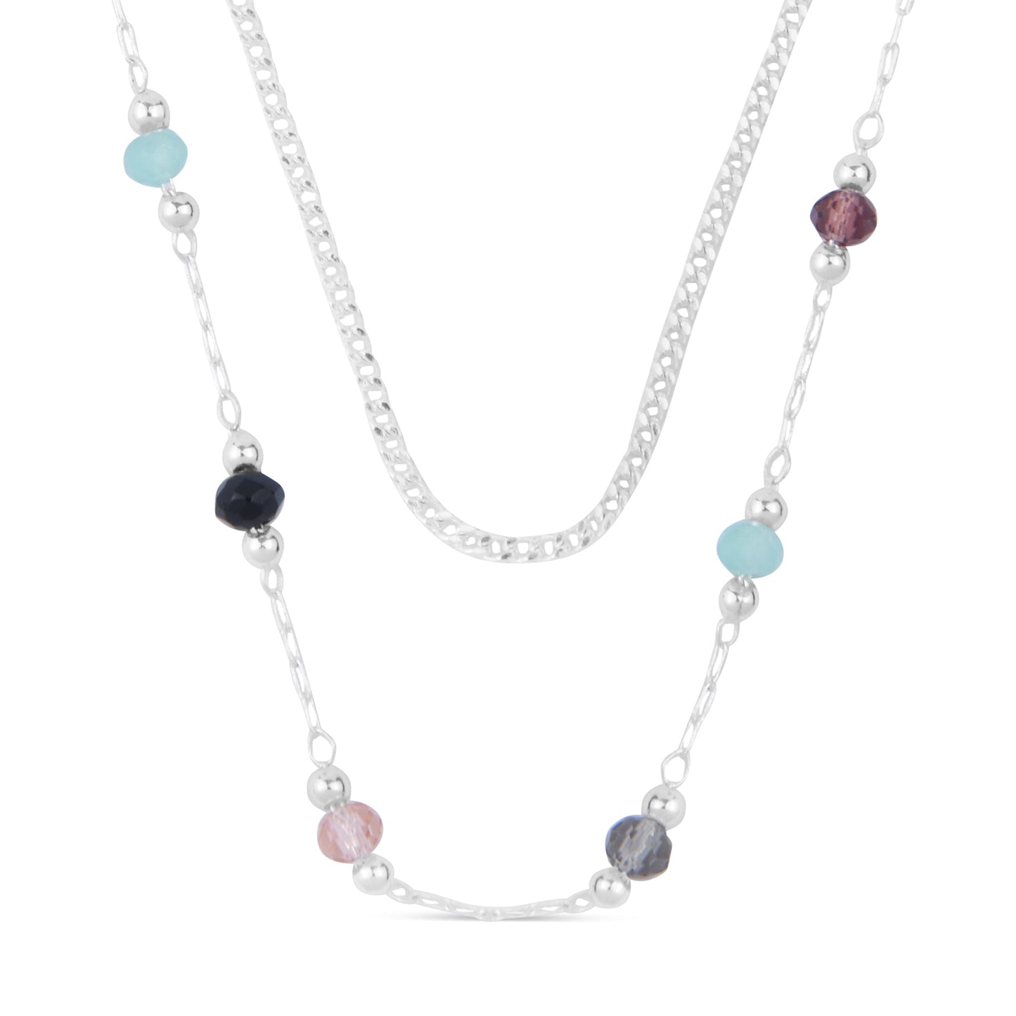 London Women's Sterling Silver-plated Beaded Station Necklace