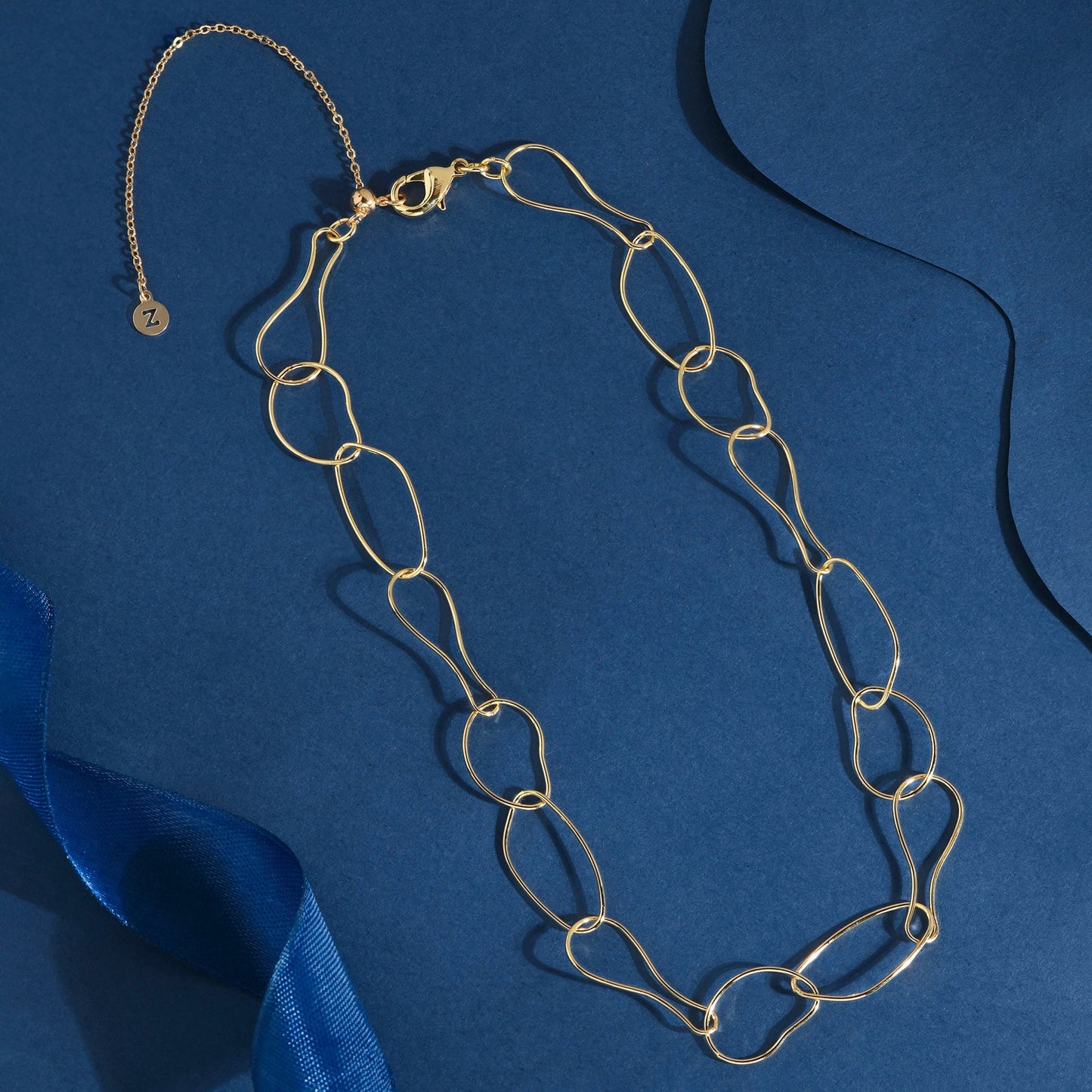 London Women's Z Real Gold Plated Molten Chain Necklace