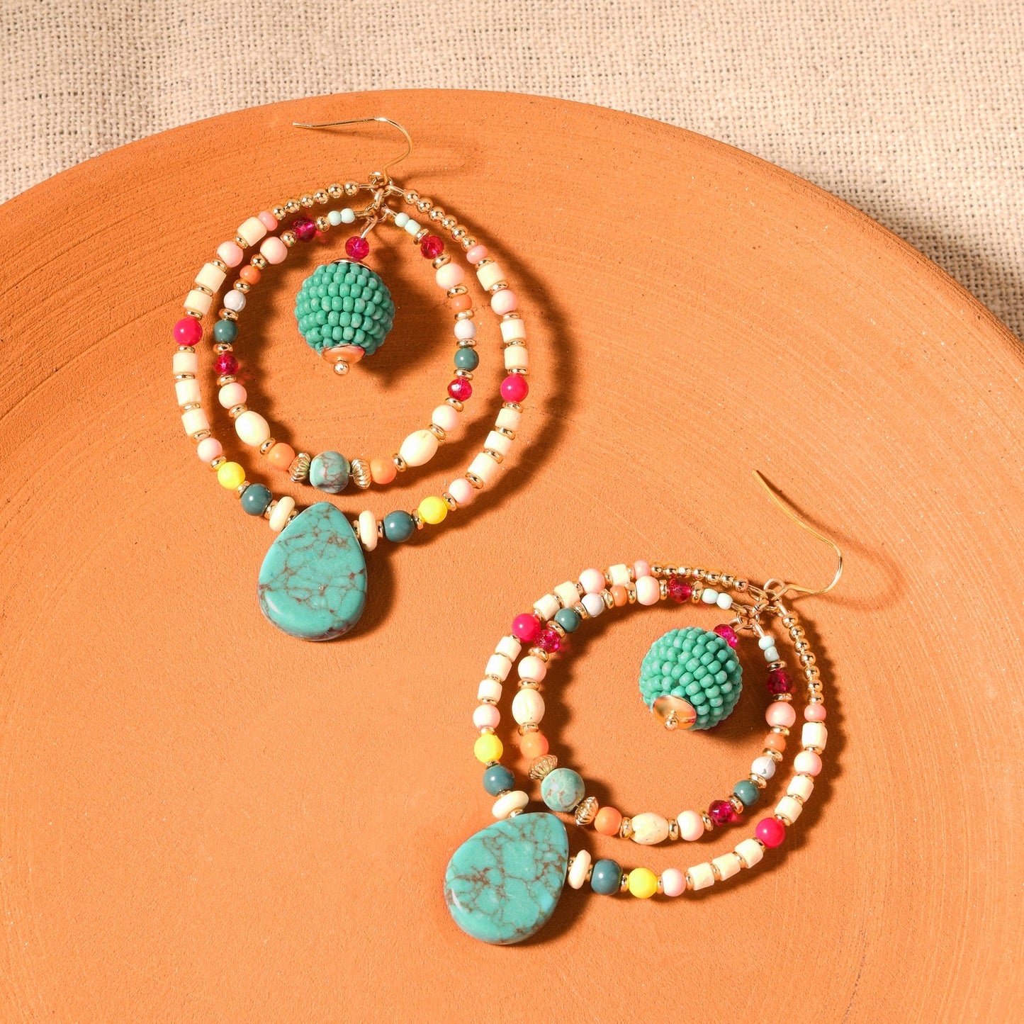 London Women's Multi Double-Beaded Hoop Earrings