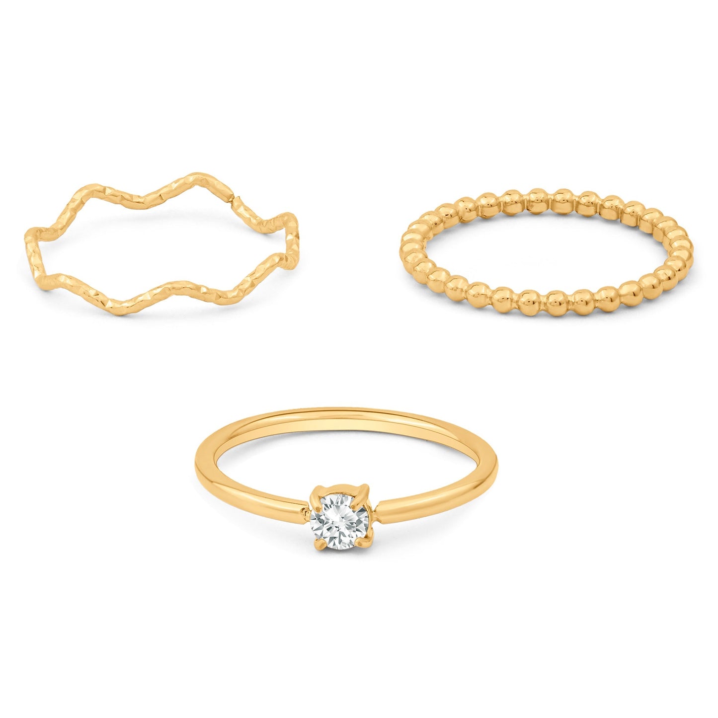 London Women Gold-Plated Stainless Steel Ring Set Of 3-Large