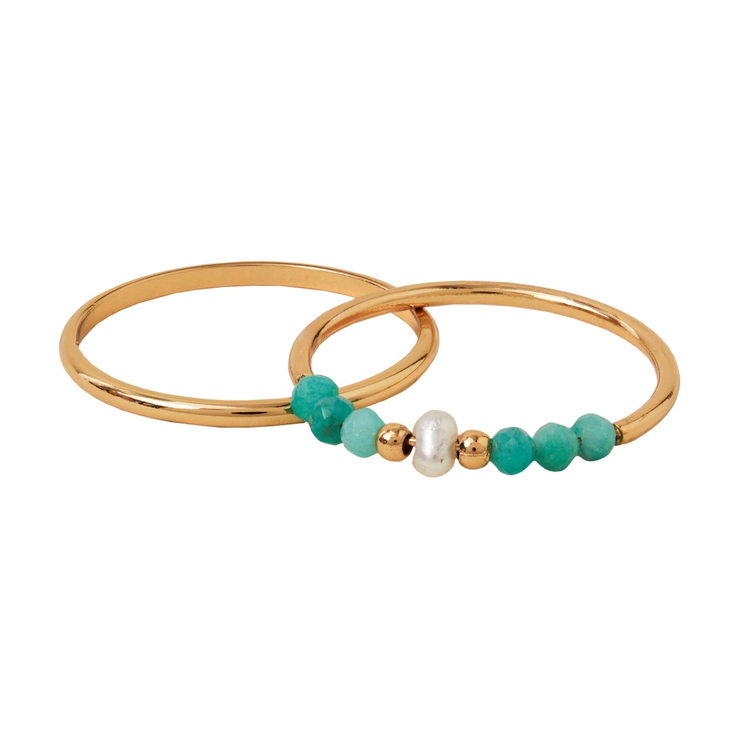 London Women's Z Real Gold Plated Pearl Beaded Rings Pack of 2 - LARGE