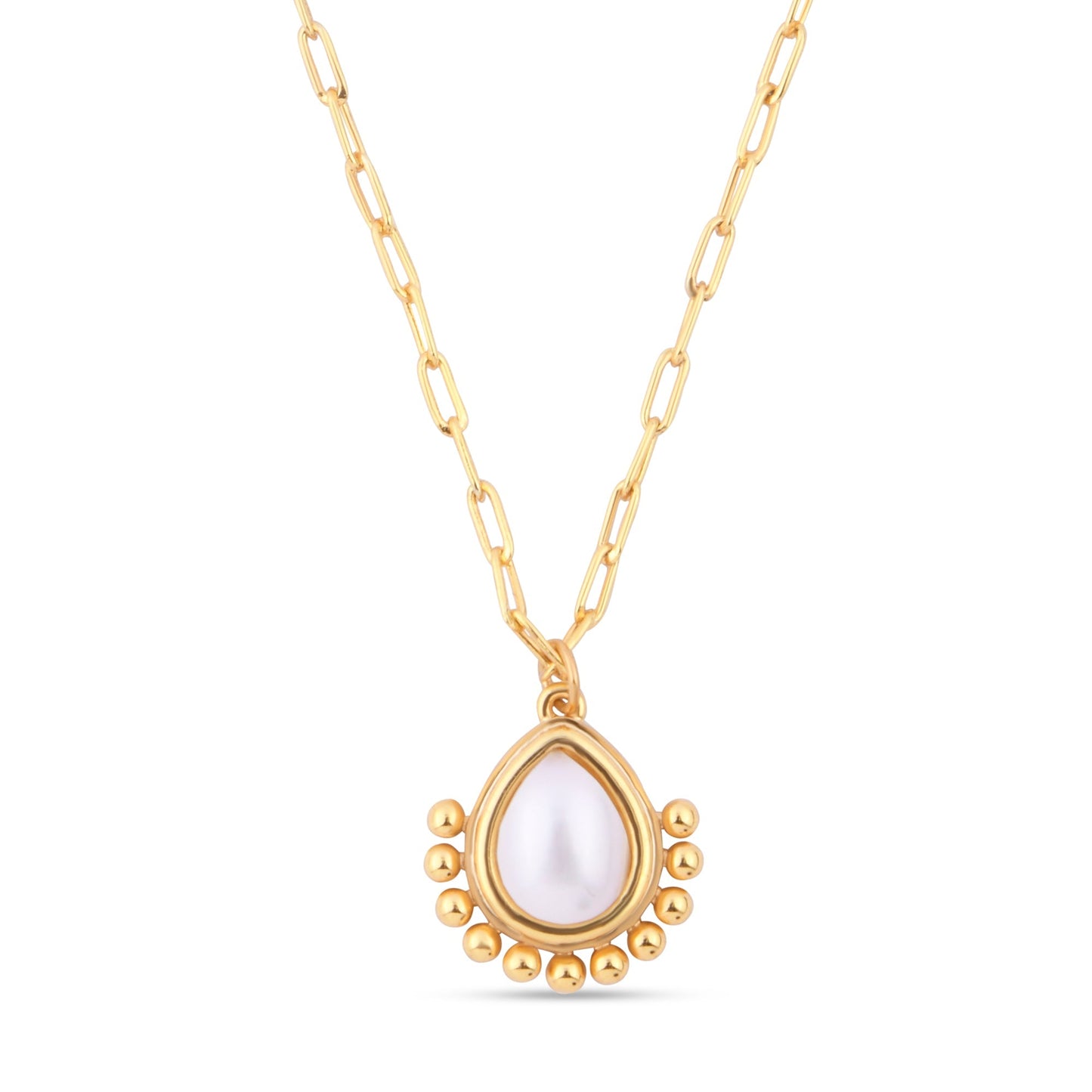 London Women's Z Real Gold Plated Bobble Pear Pearl Pendant Necklace