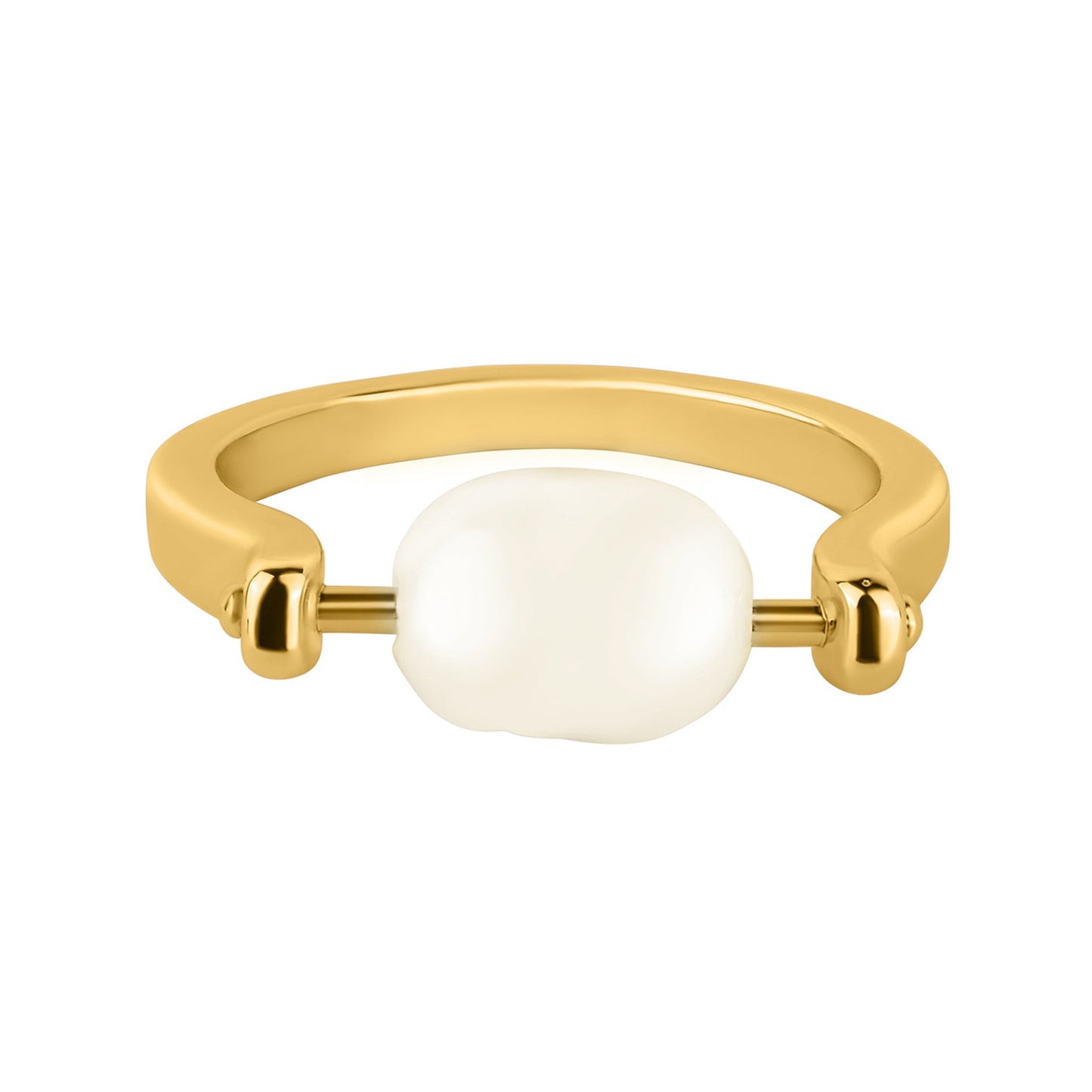 London Women's Z Real Gold Plated Spin Pearl Ring Gold-Small