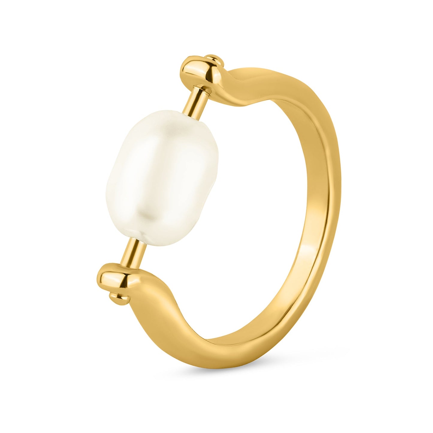 London Women's Z Real Gold Plated Spin Pearl Ring Gold-Small