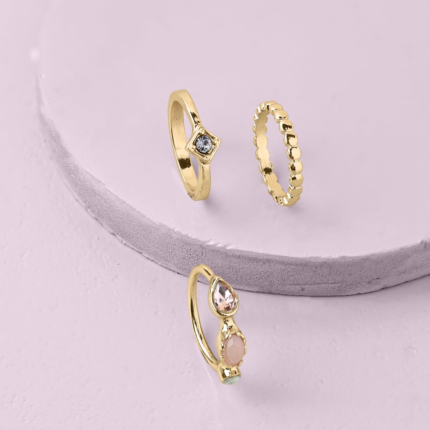 London Women's Gold Gem Rings Set Of 3 - LARGE