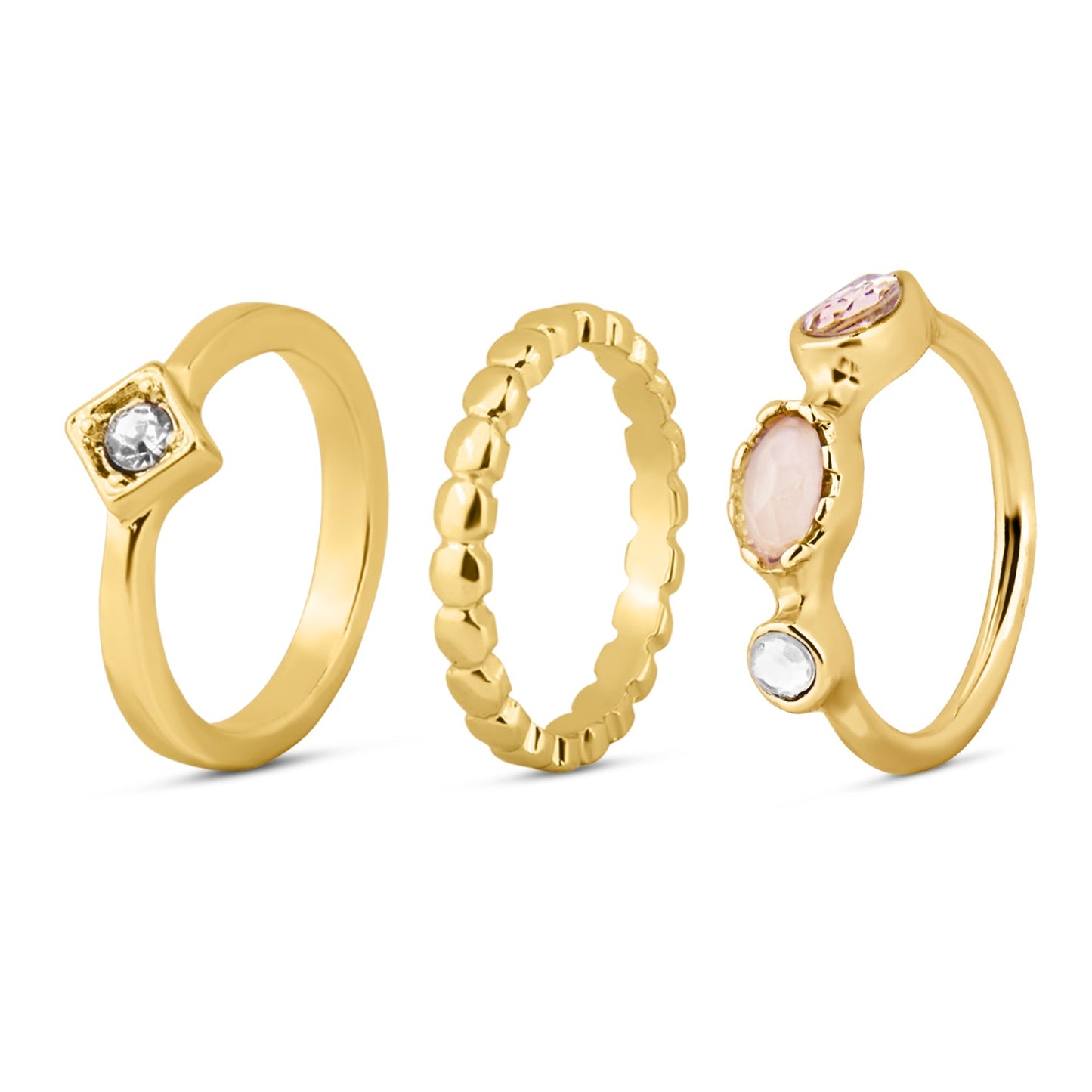 London Women's Gold Gem Rings Set Of 3 - LARGE