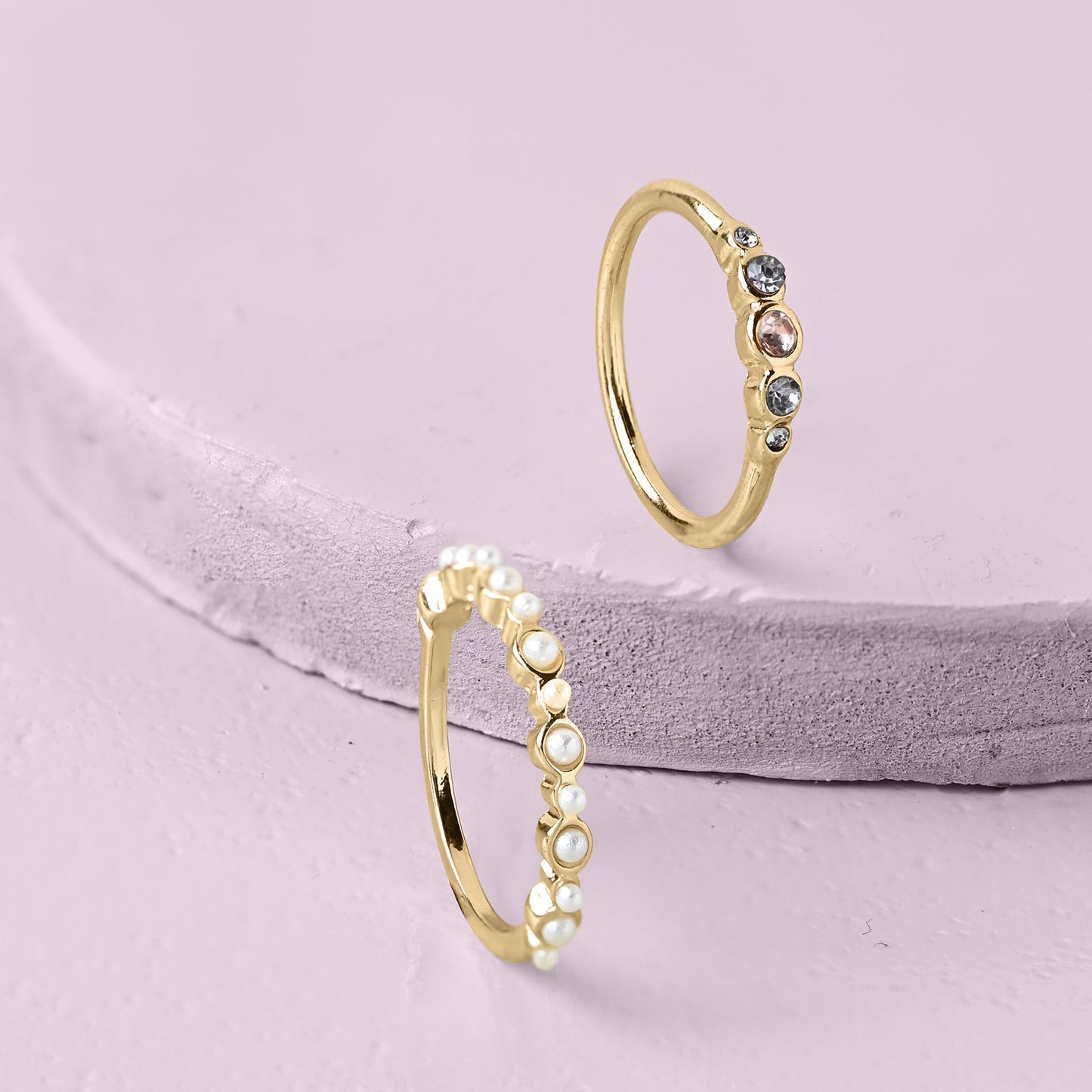 London Women's Gold Embellished Rings Cream Set Of 2 - LARGE