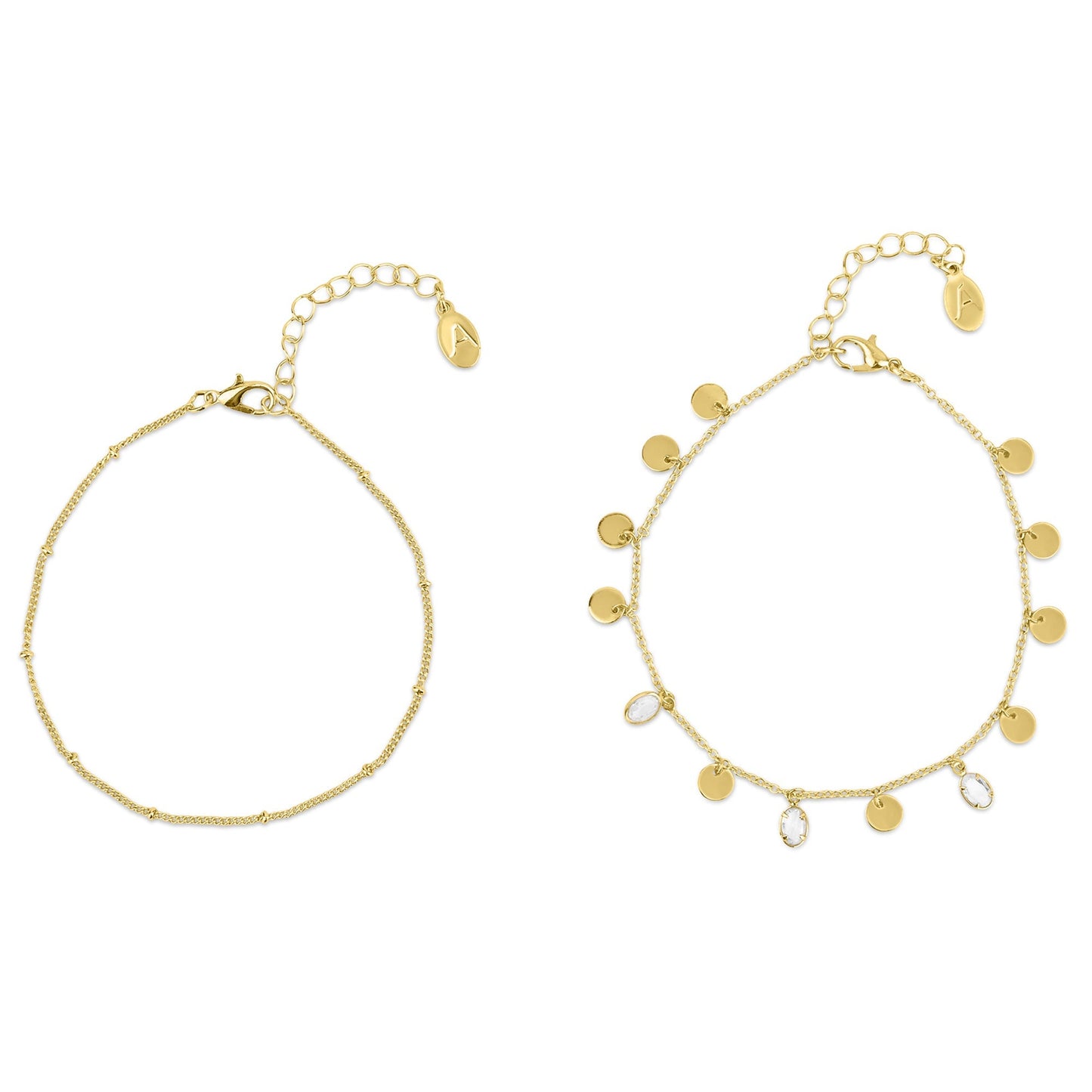 London Women's Gold Station Charm Anklets Pack Of 2