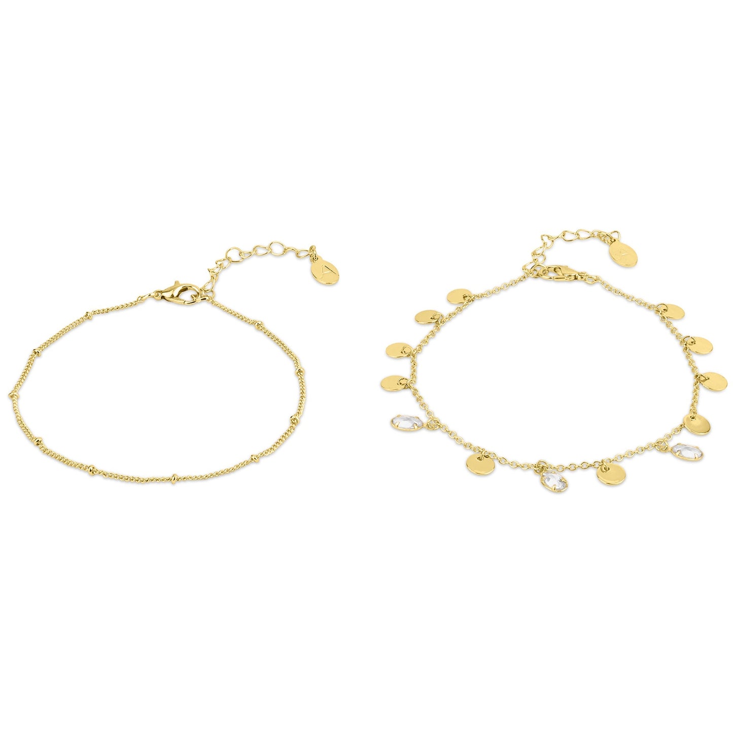 London Women's Gold Station Charm Anklets Pack Of 2