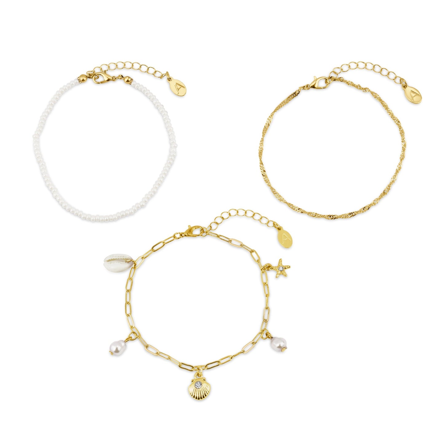 London Women's Beach Charm Anklets Pack Of 3