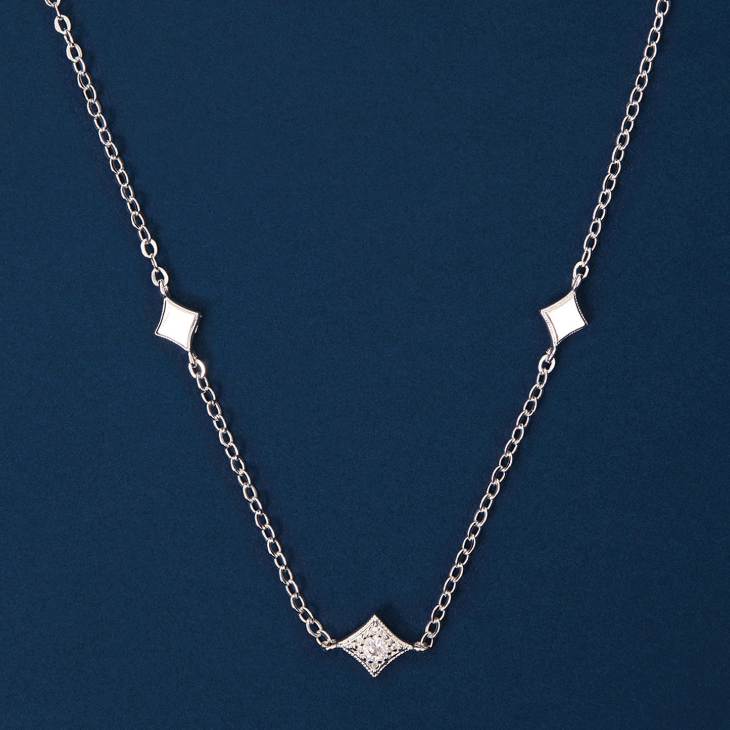 Sterling Silver-Plated Diamond Station Choker Necklace