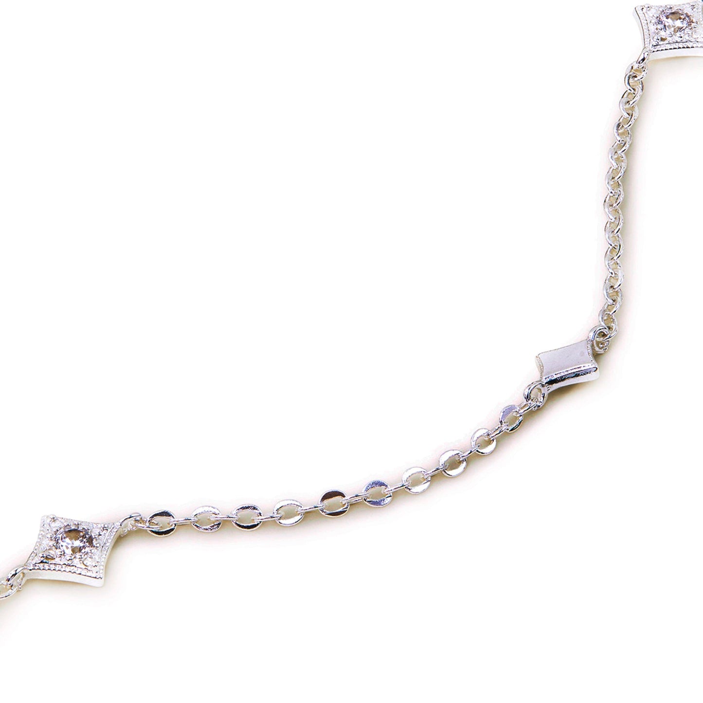 Sterling Silver-Plated Diamond Station Choker Necklace
