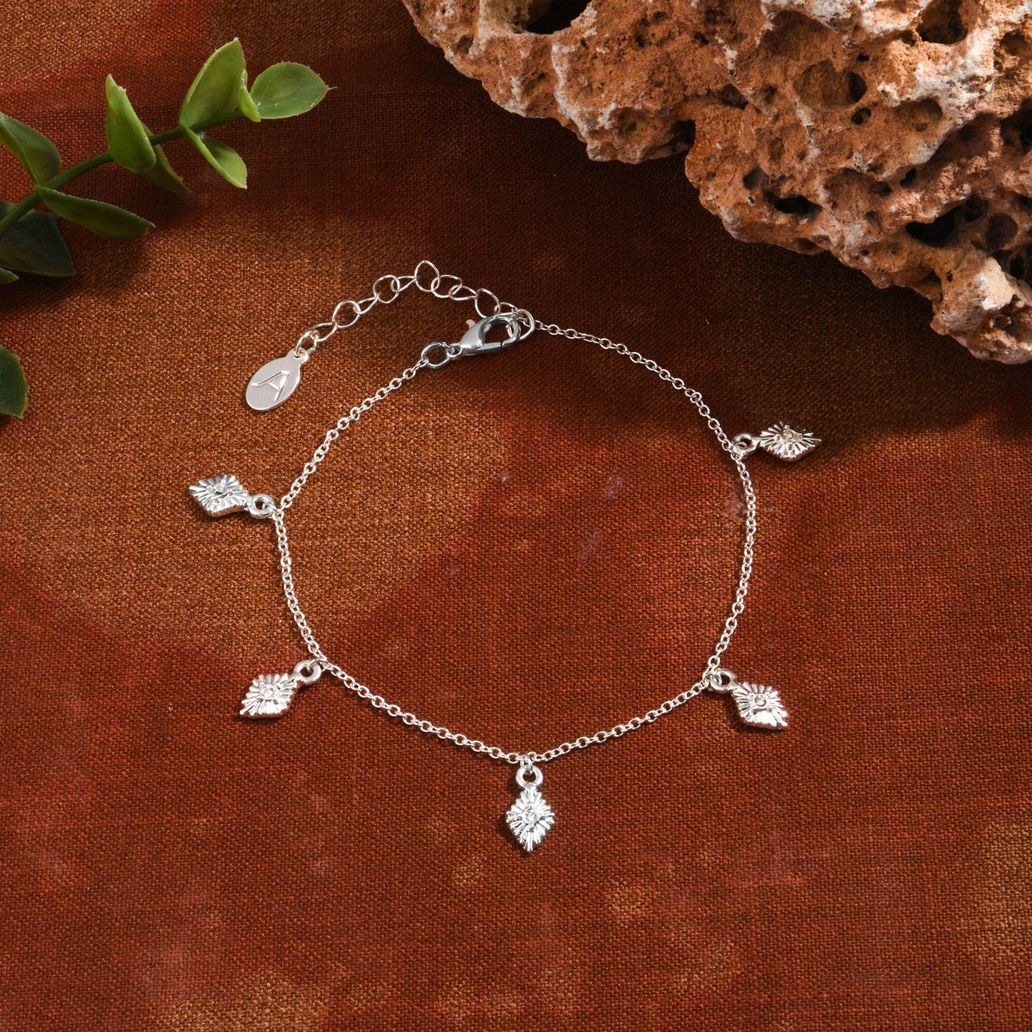 London Women's Crystal Leaf Anklet