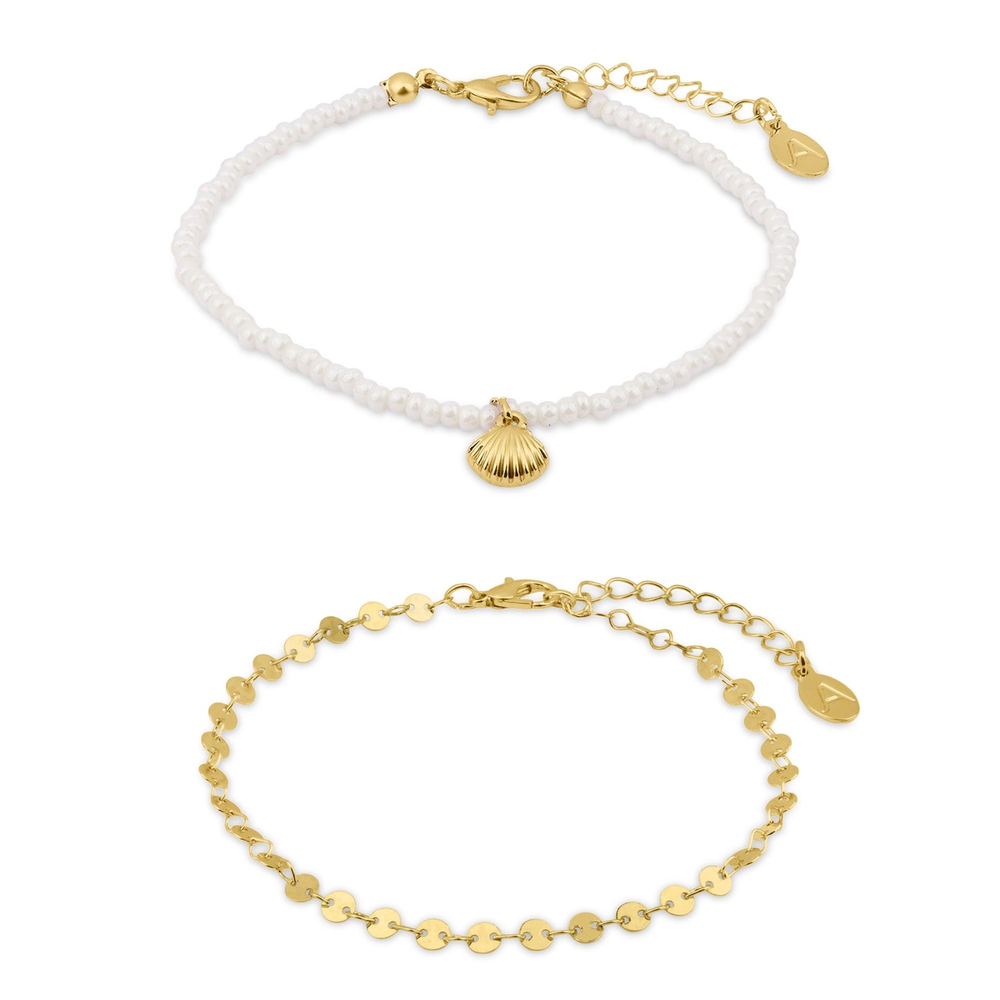 London Women's Shell Charm Anklets Pack Of 2