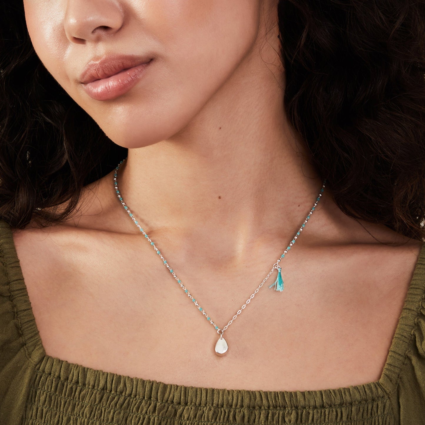 Sterling Silver-Plated Beaded Pendant Necklace